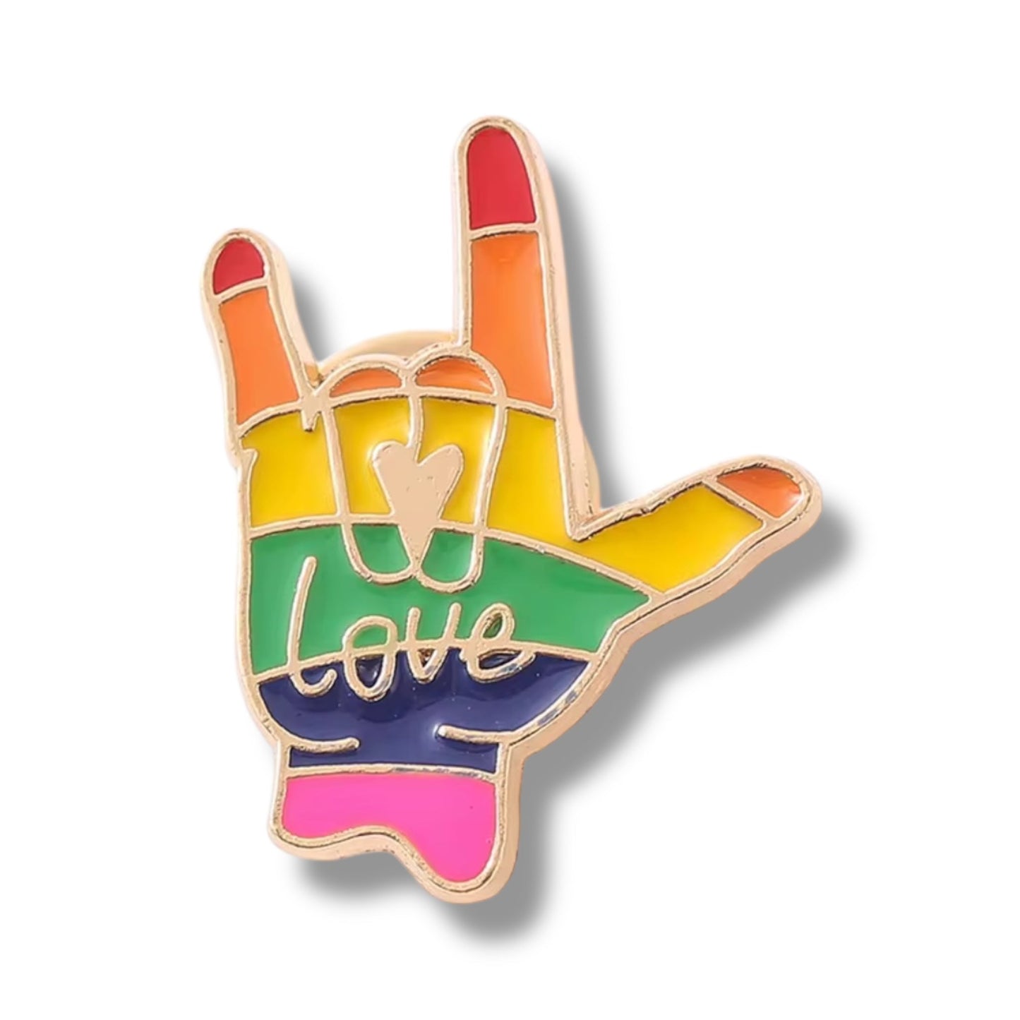 Love Handgebaar Pin – I Love You in Regenboogkleuren