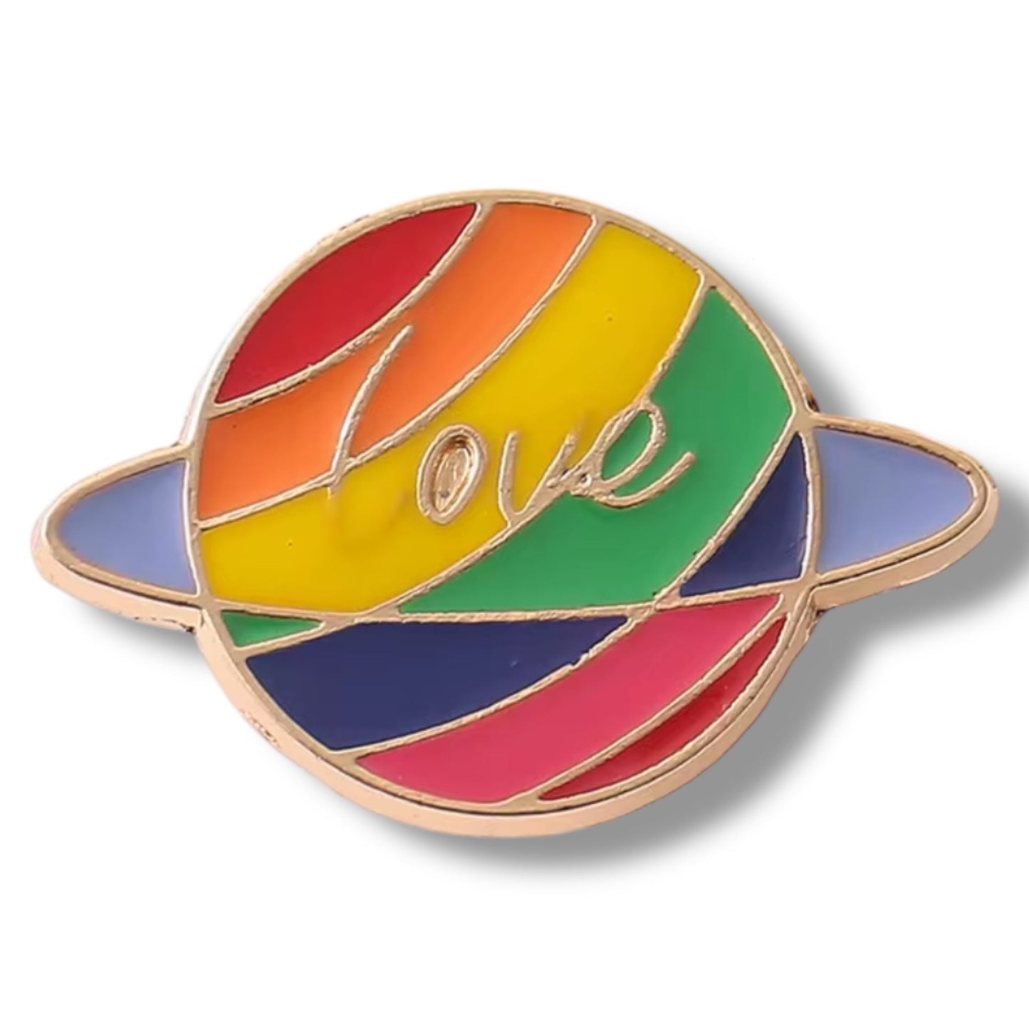 Planeet Vormige Regenboog Pin met “Love” – LGBTQ+ Pride Speldje