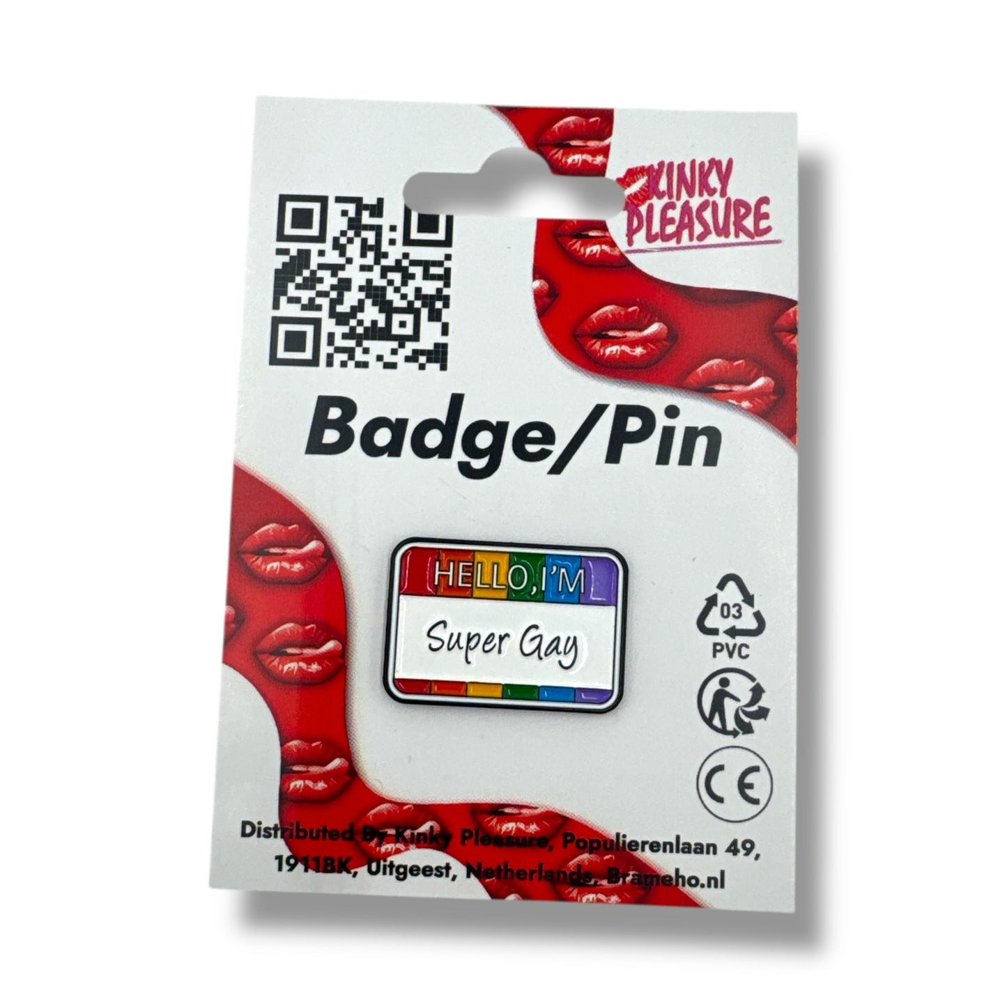 Pride Pin – "Hello I’m Super Gay" Badge met Regenboog Rand (3 cm)