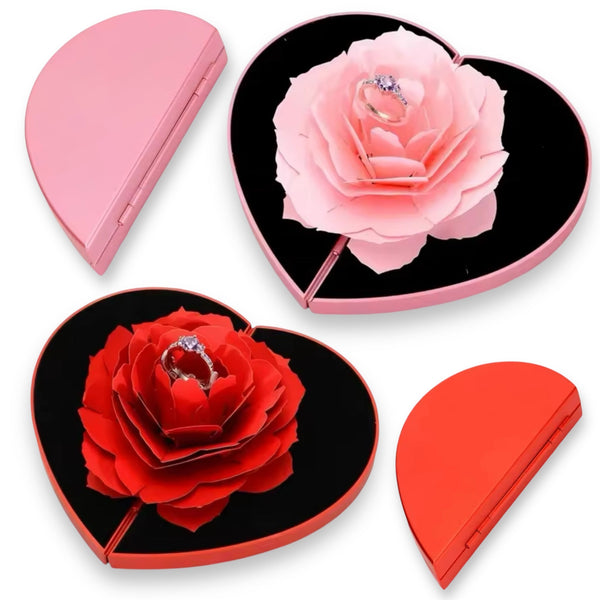 Eheringkästchen Herz mit Blume Deluxe – Rot oder Rosa