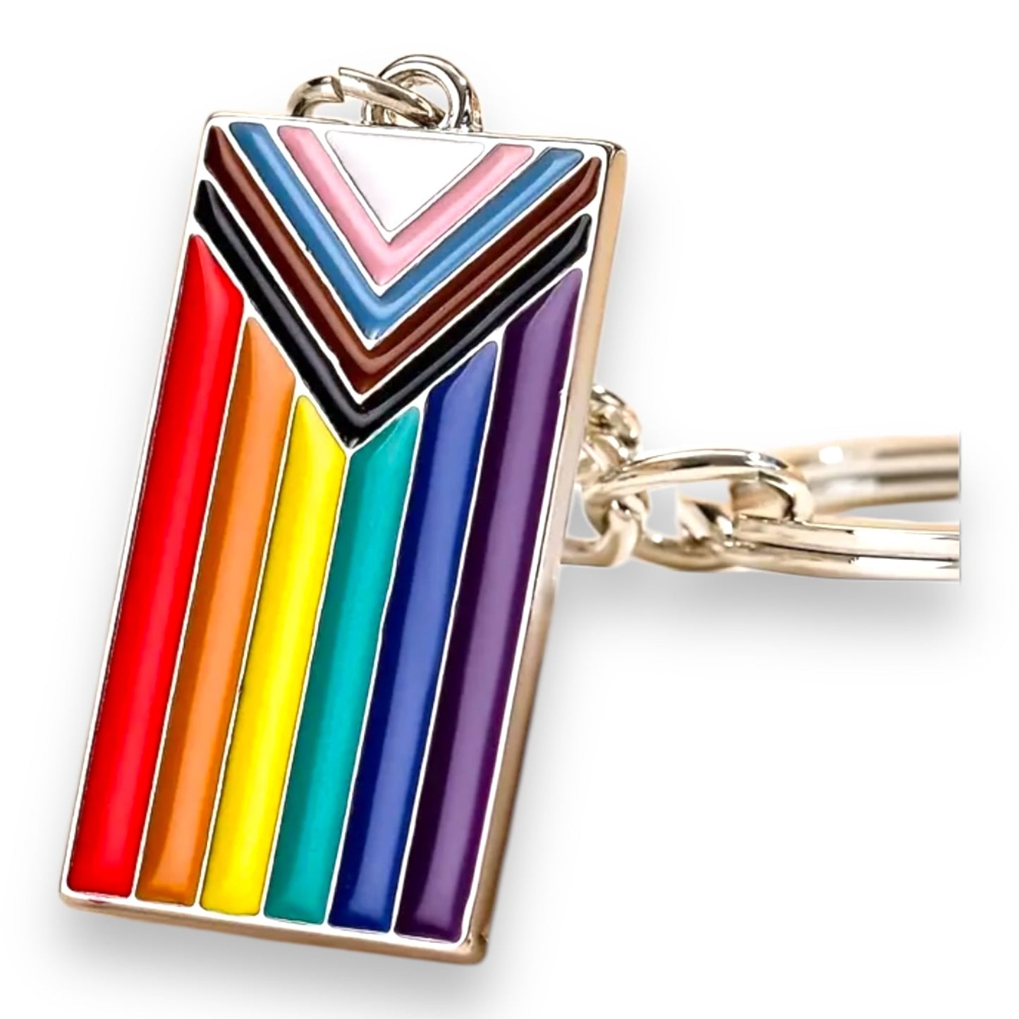 Progress Pride Sleutelhanger – Inclusieve Regenboog Vlag