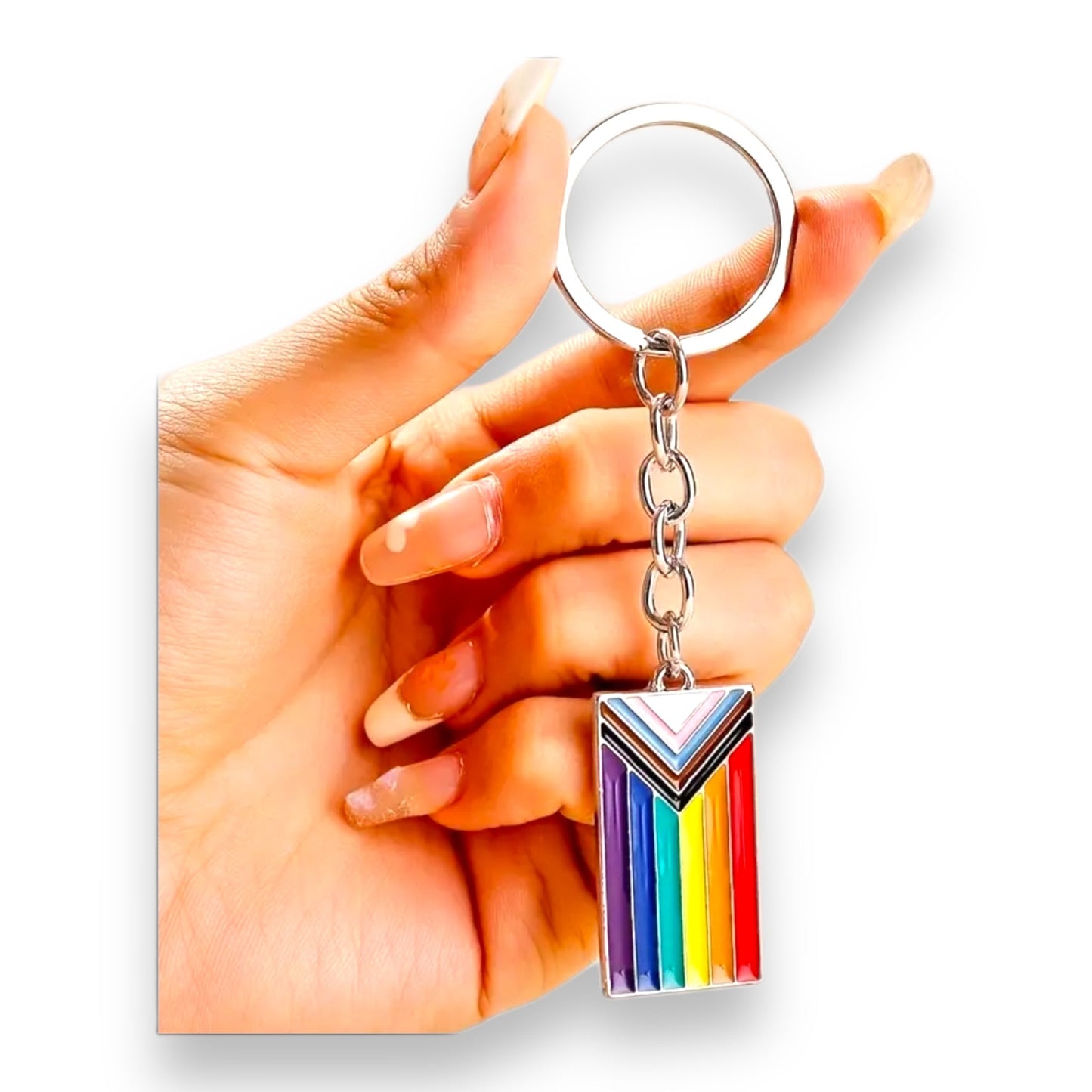 Progress Pride Sleutelhanger – Inclusieve Regenboog Vlag