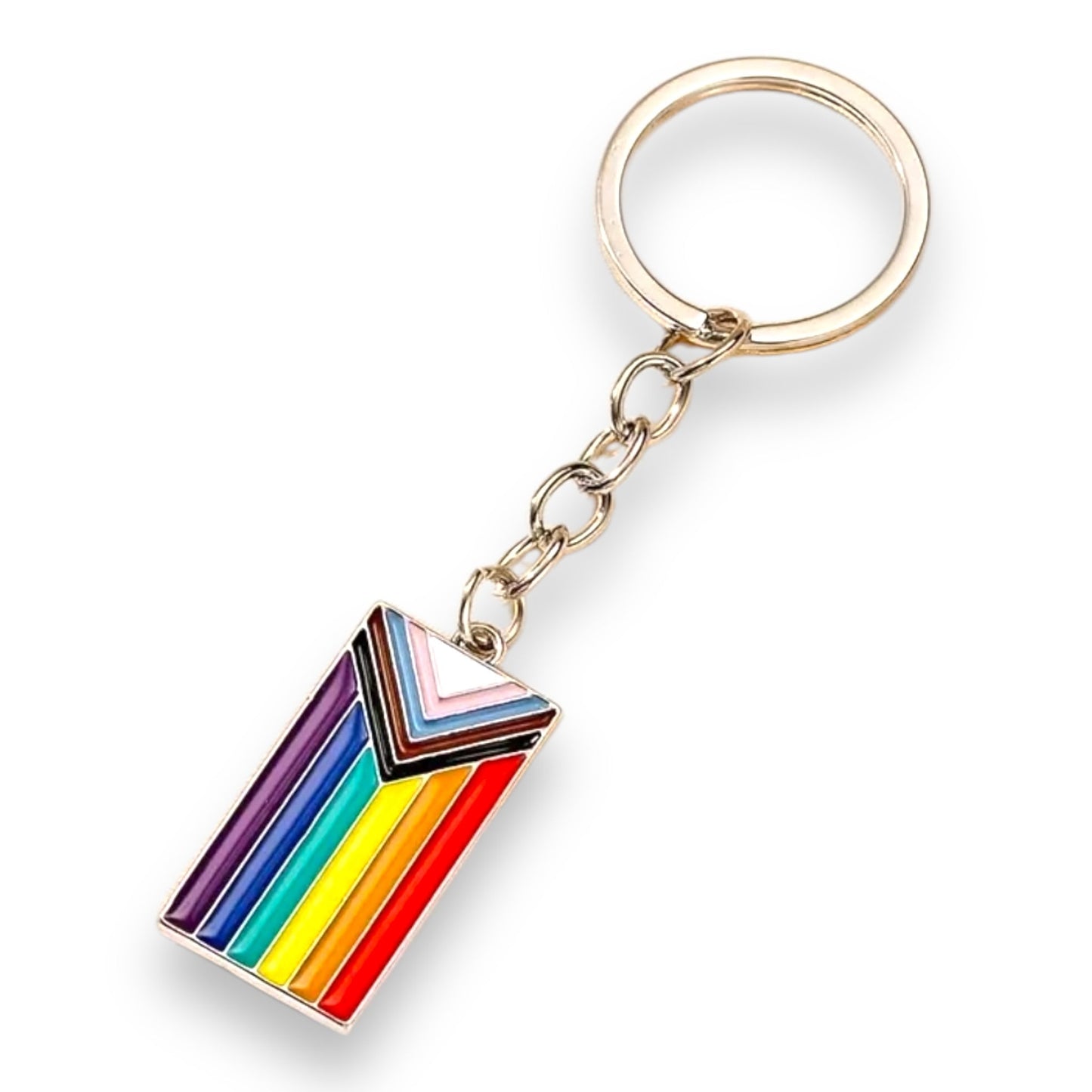 Progress Pride Sleutelhanger – Inclusieve Regenboog Vlag