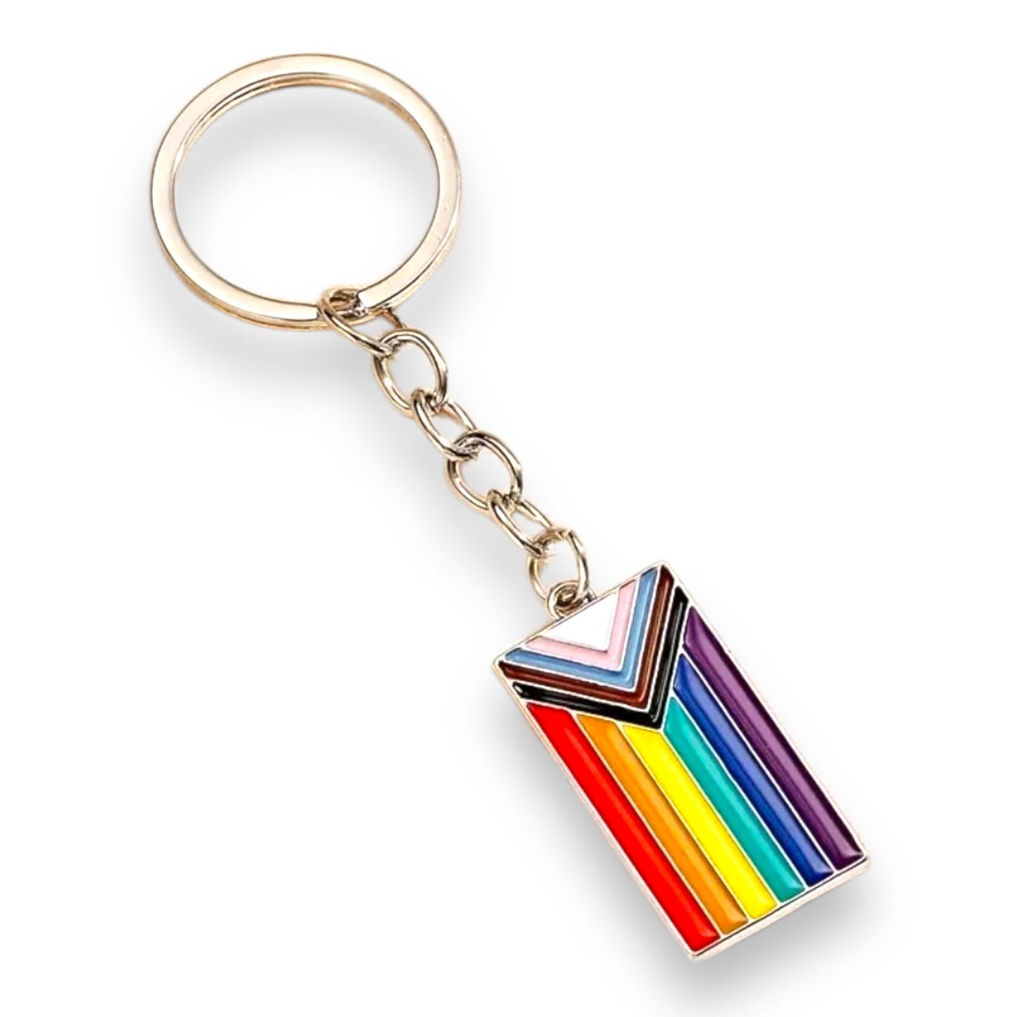 Progress Pride Sleutelhanger – Inclusieve Regenboog Vlag