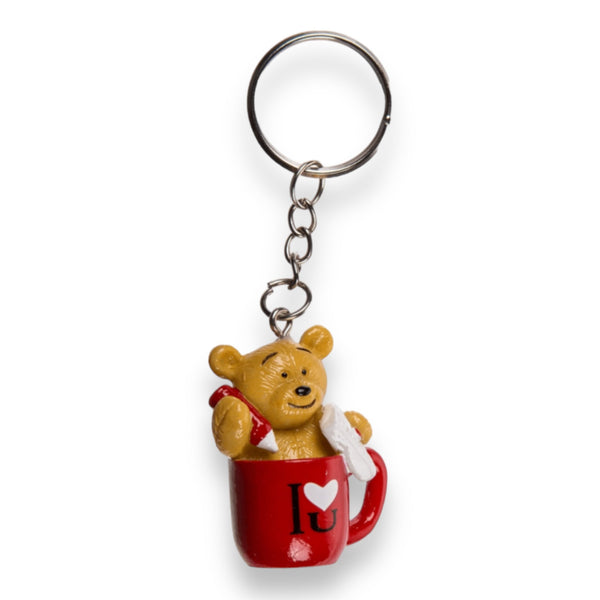 Sleutelhanger Beertje in Mok met I Love You en Liefdesbrief