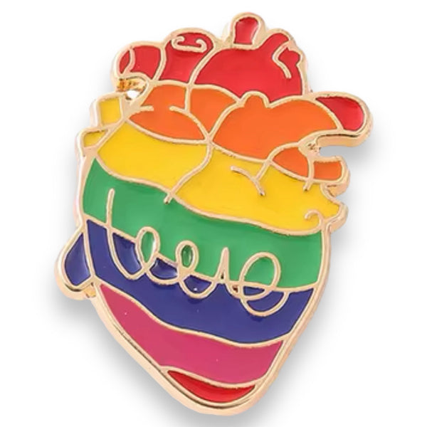 Regenboog Hart Pin - Anatomisch Hart met 'love'