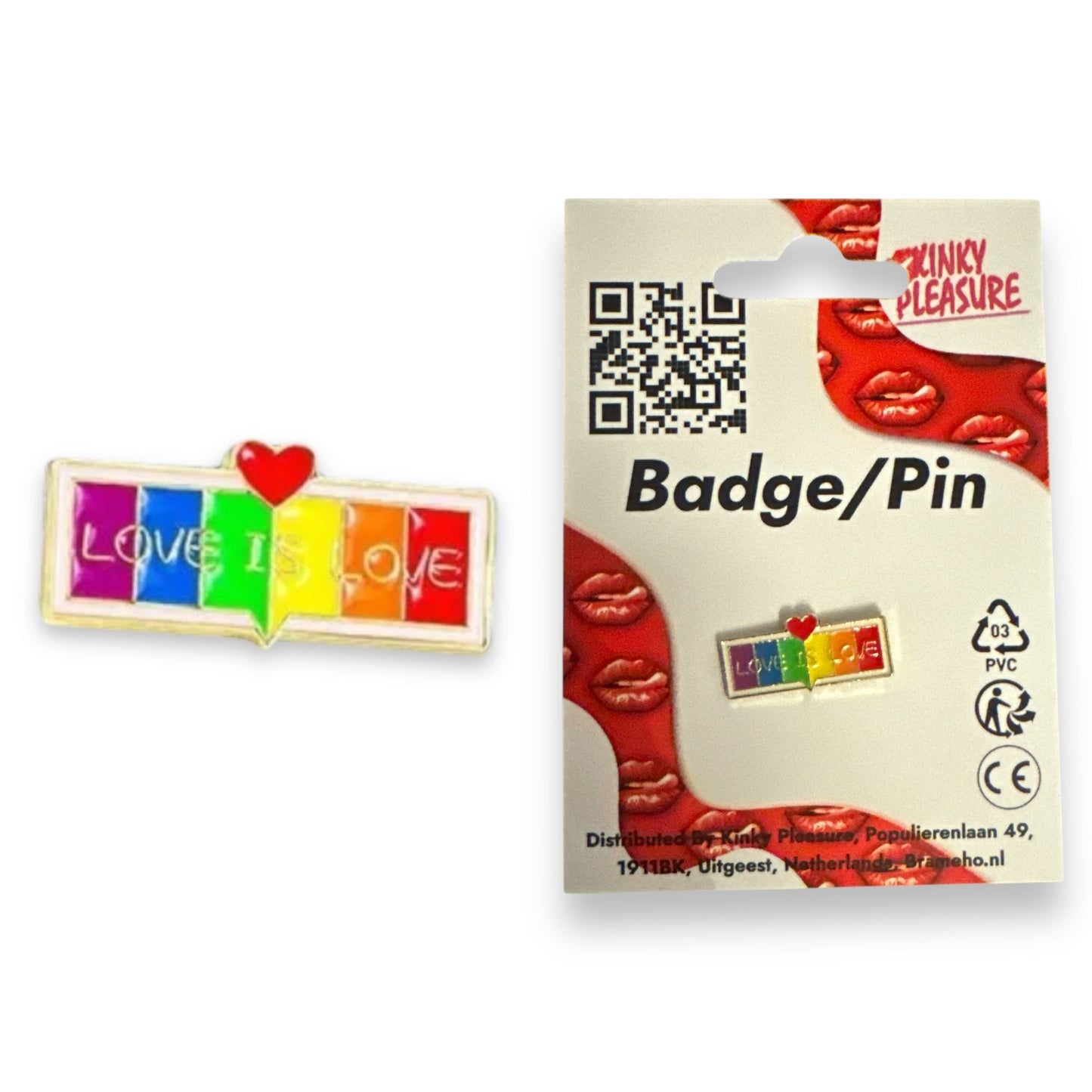Love Is Love Tekstballon Pin met Hartje – Regenboogkleuren