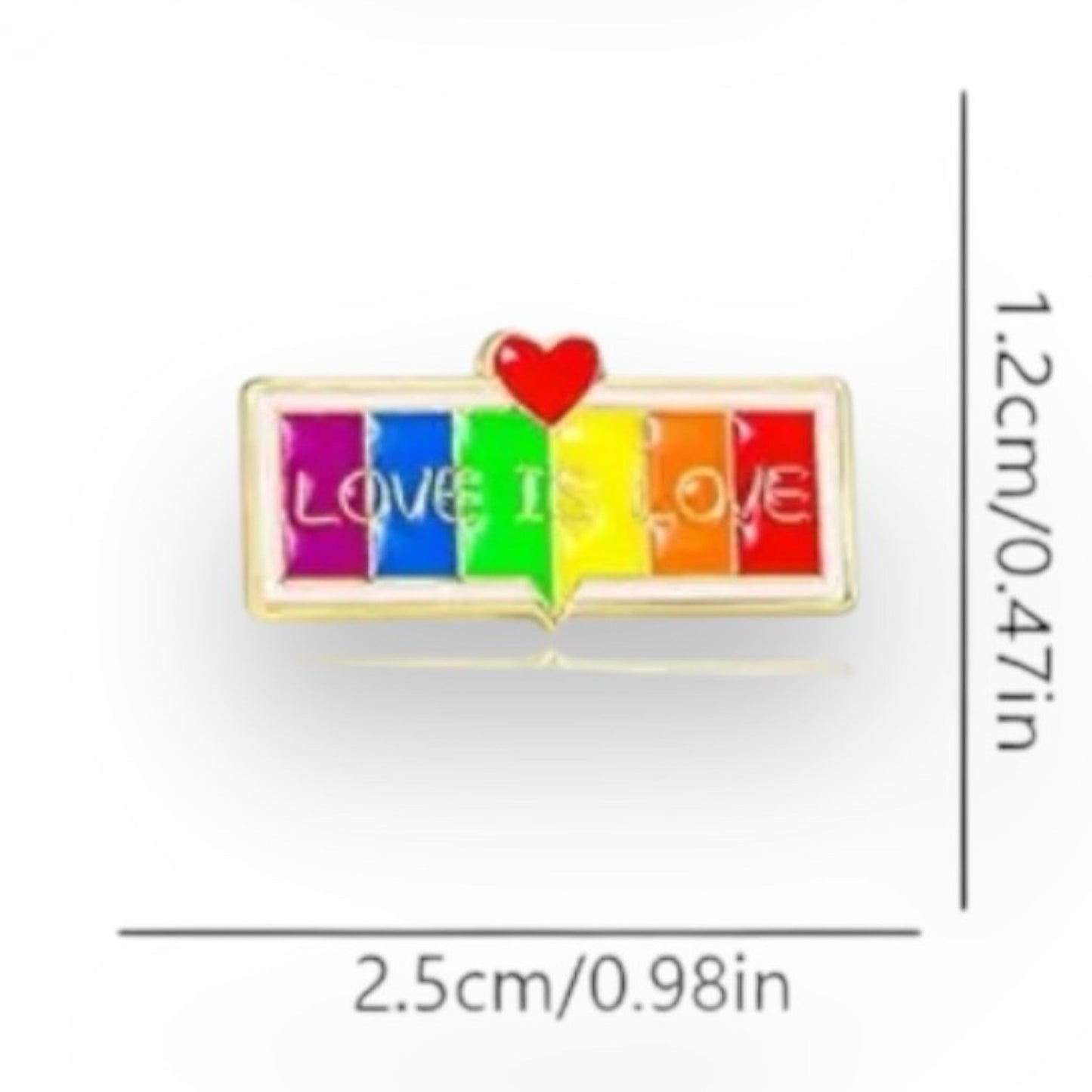 Love Is Love Tekstballon Pin met Hartje – Regenboogkleuren