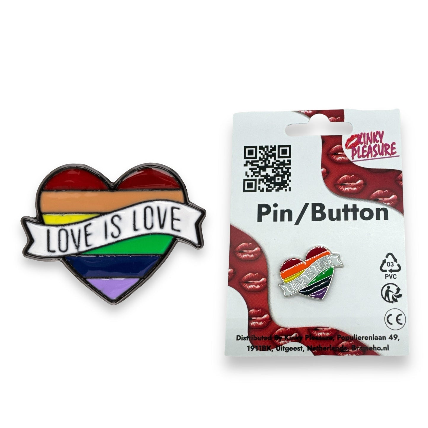 Love is Love Regenboog Pin – Hartvormige LGBTQ+ Speld met Banner