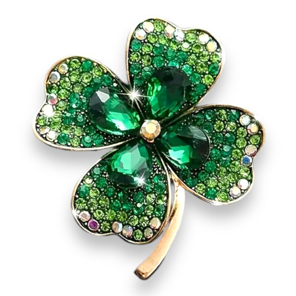 Kleeblatt-Brosche Grün mit Strass - 4,5 x 4 cm