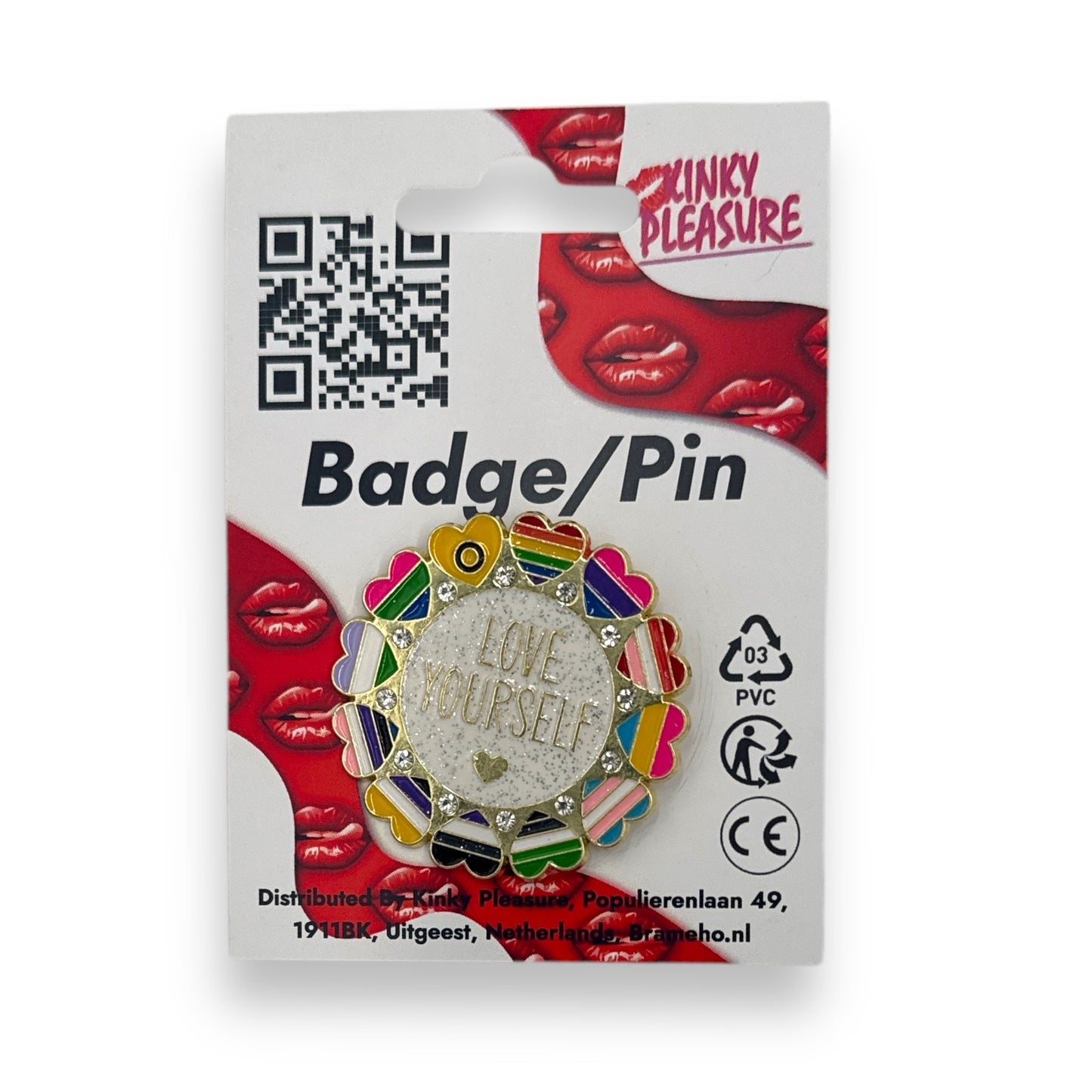 Love Yourself Pride Pin – Inclusieve Hartjes Speldje met Glitter en Steentjes