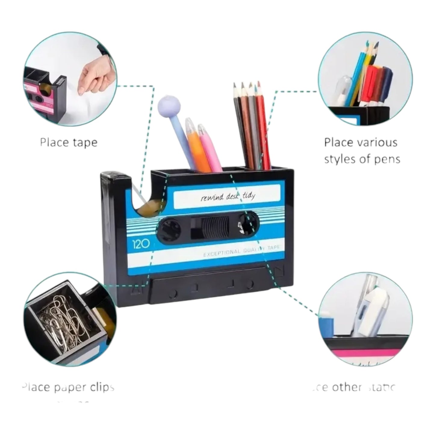 Cassettebandje Bureau Organizer met Plakbandhouder – Retro Design