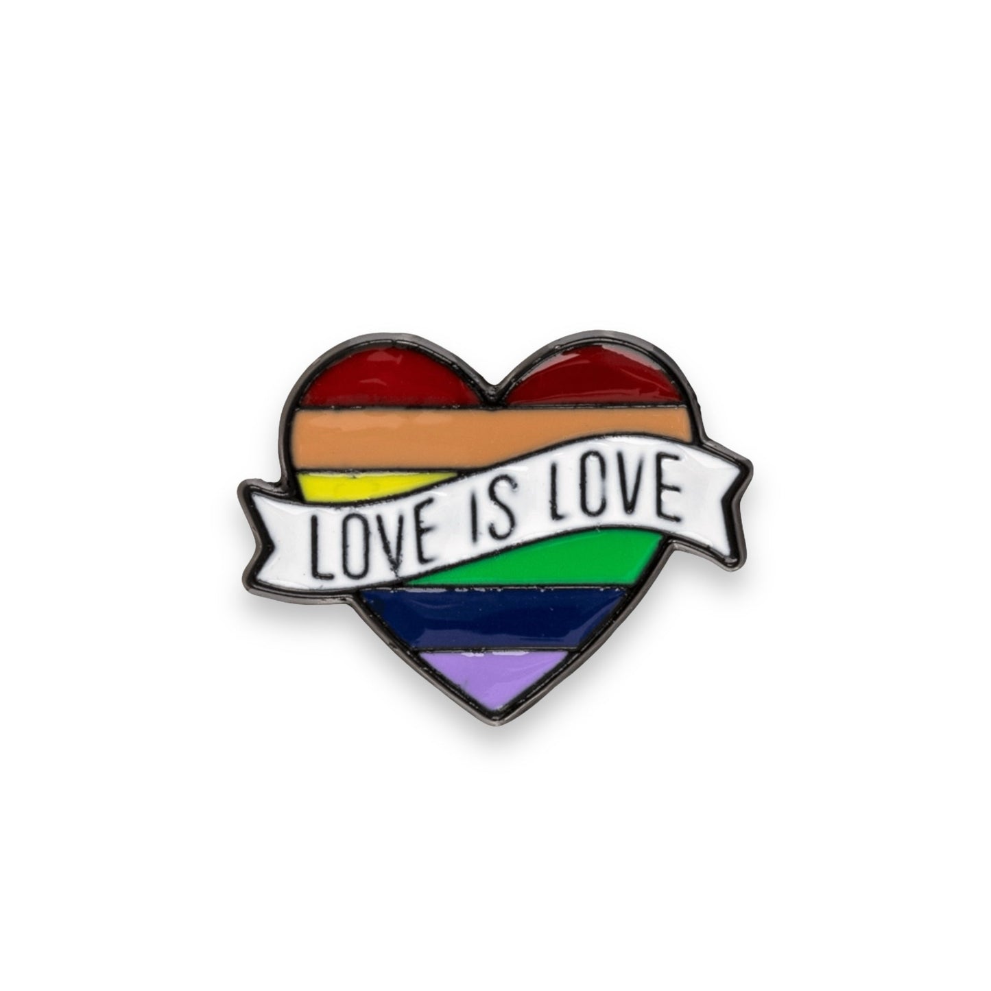 Love is Love Regenboog Pin – Hartvormige LGBTQ+ Speld met Banner