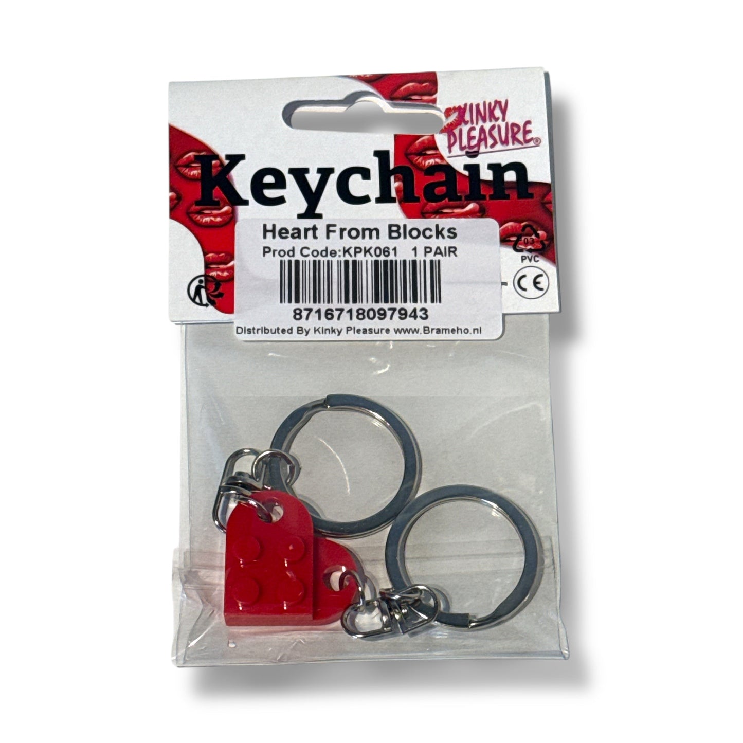 Set van 2 Sleutelhangers – Rood Hart van Bouwblokjes | Koppel Sleutelhangers
