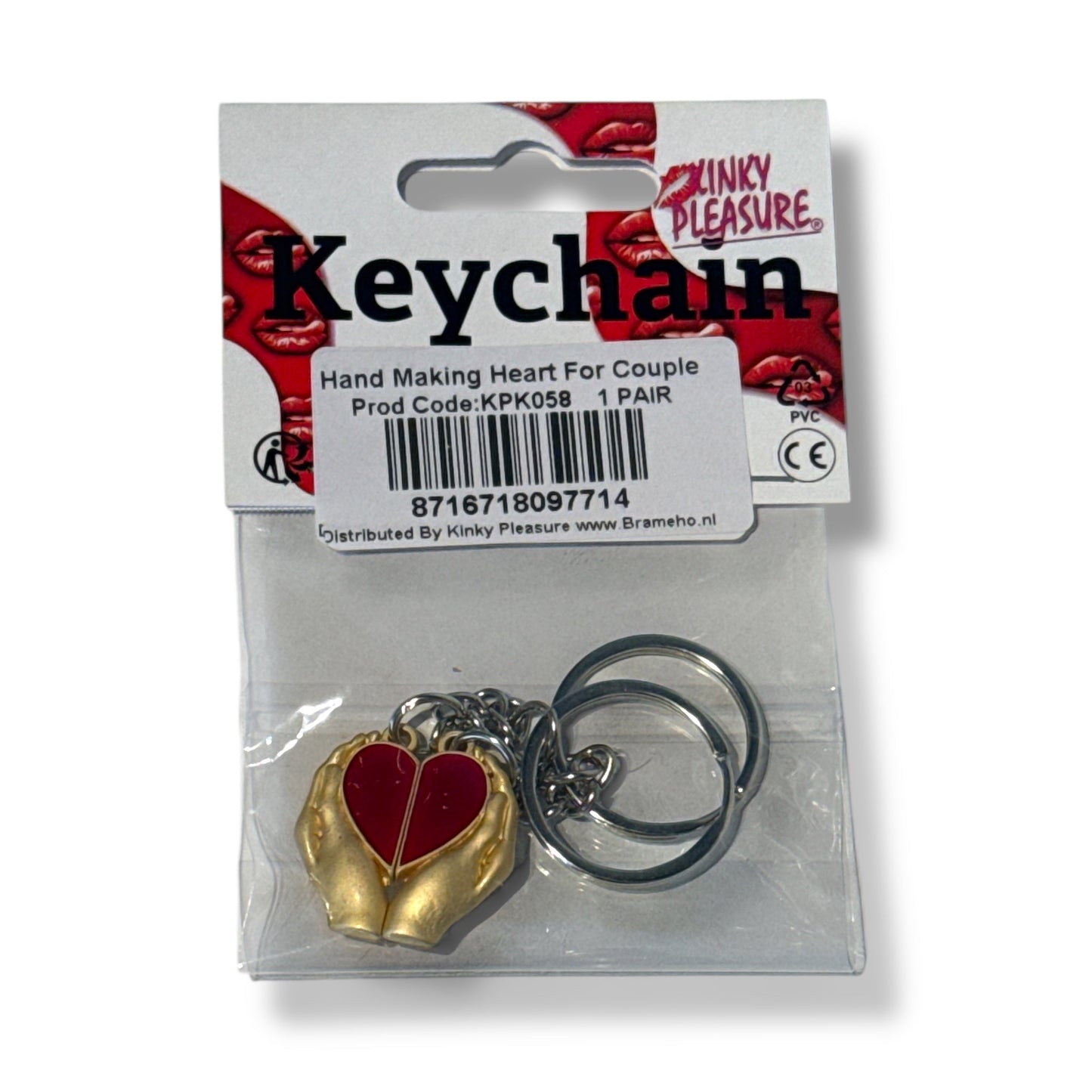 Set van 2 Sleutelhangers – Gouden Handen met Rood Hart | Koppel Sleutelhangers
