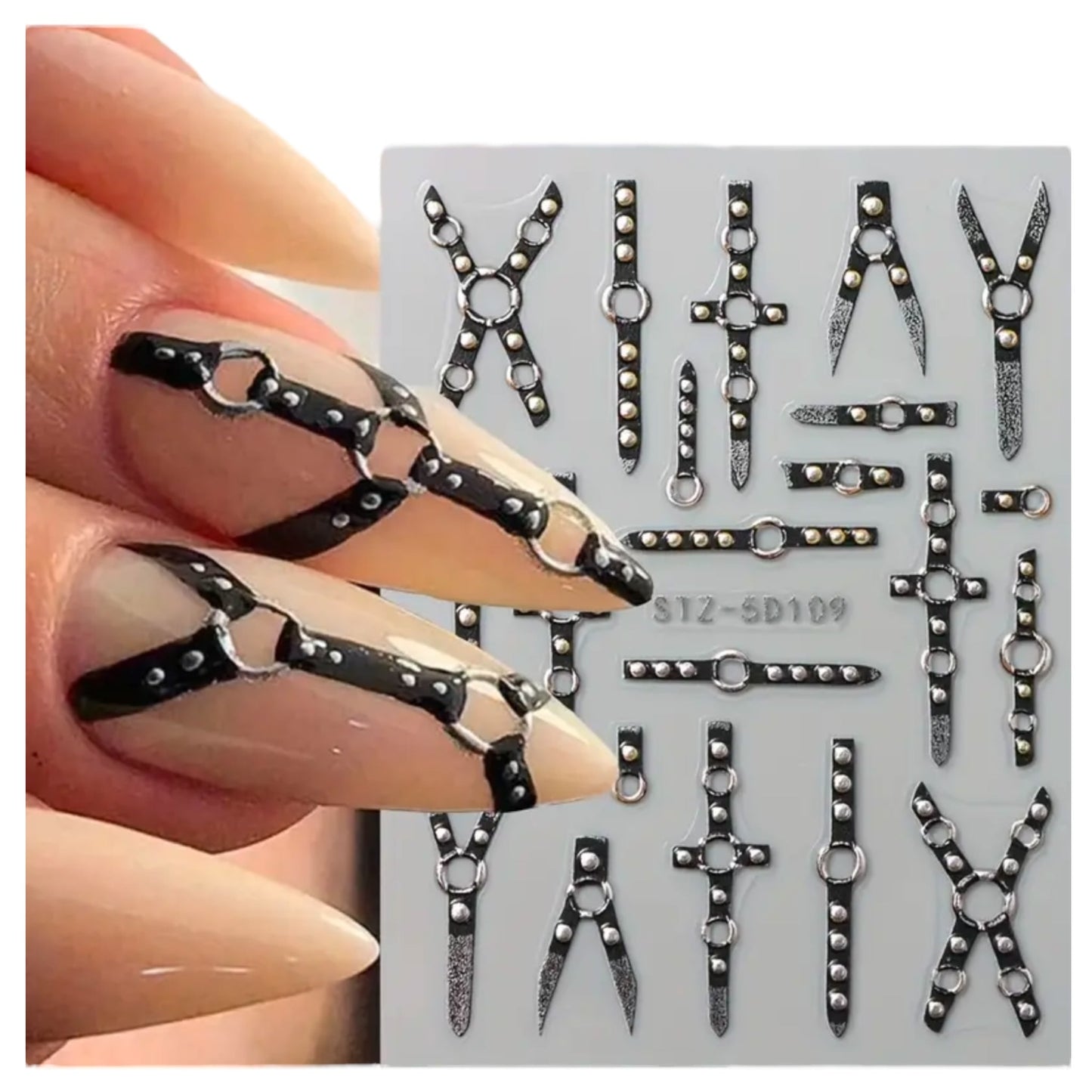 Nail Stickers Bondage – Zwarte Lederlook Bondage met Metaalaccenten
