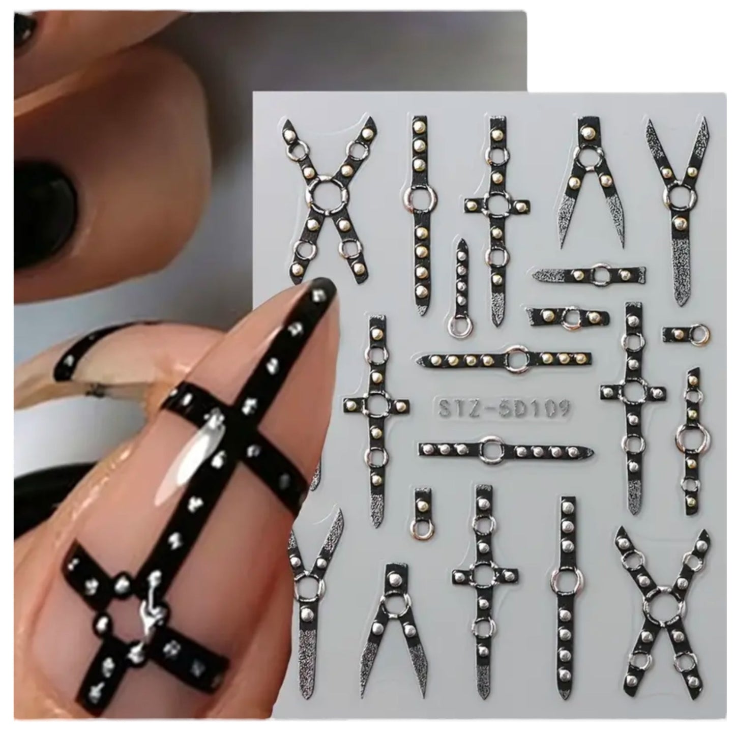 Nail Stickers Bondage – Zwarte Lederlook Bondage met Metaalaccenten