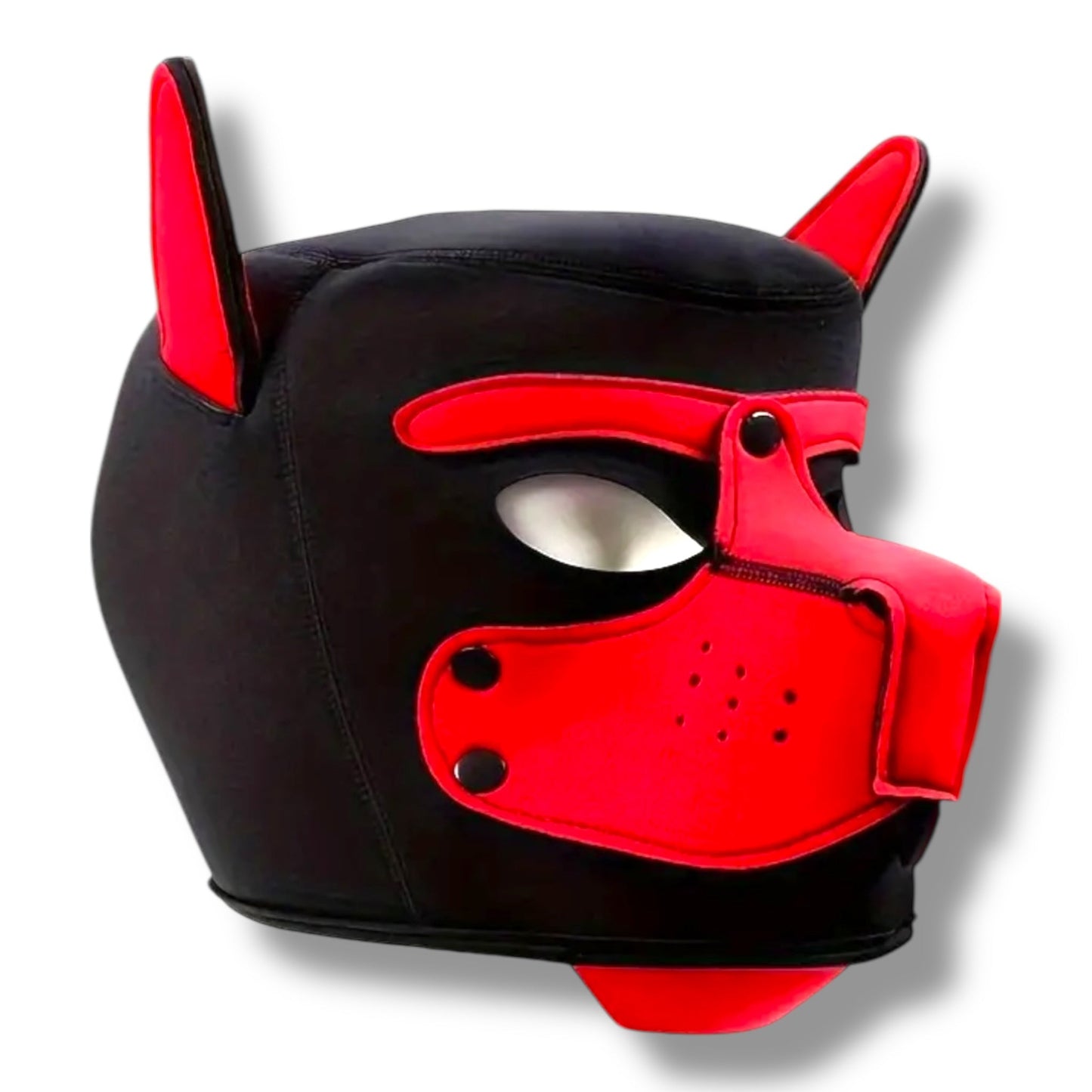 Pup Play Rood-Zwart Masker – Met Aflopende Snuit & Oor Accenten