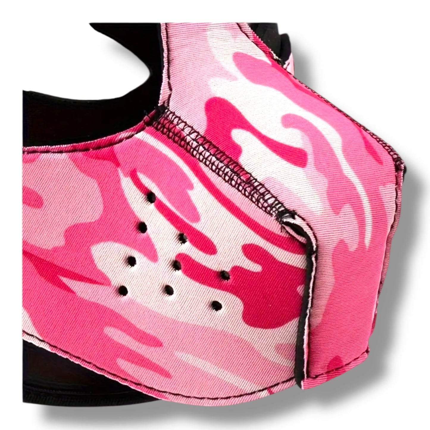 Pup Play Masker – Roze Camouflage Puppy Hood | Neopreen met Afneembare Snuit