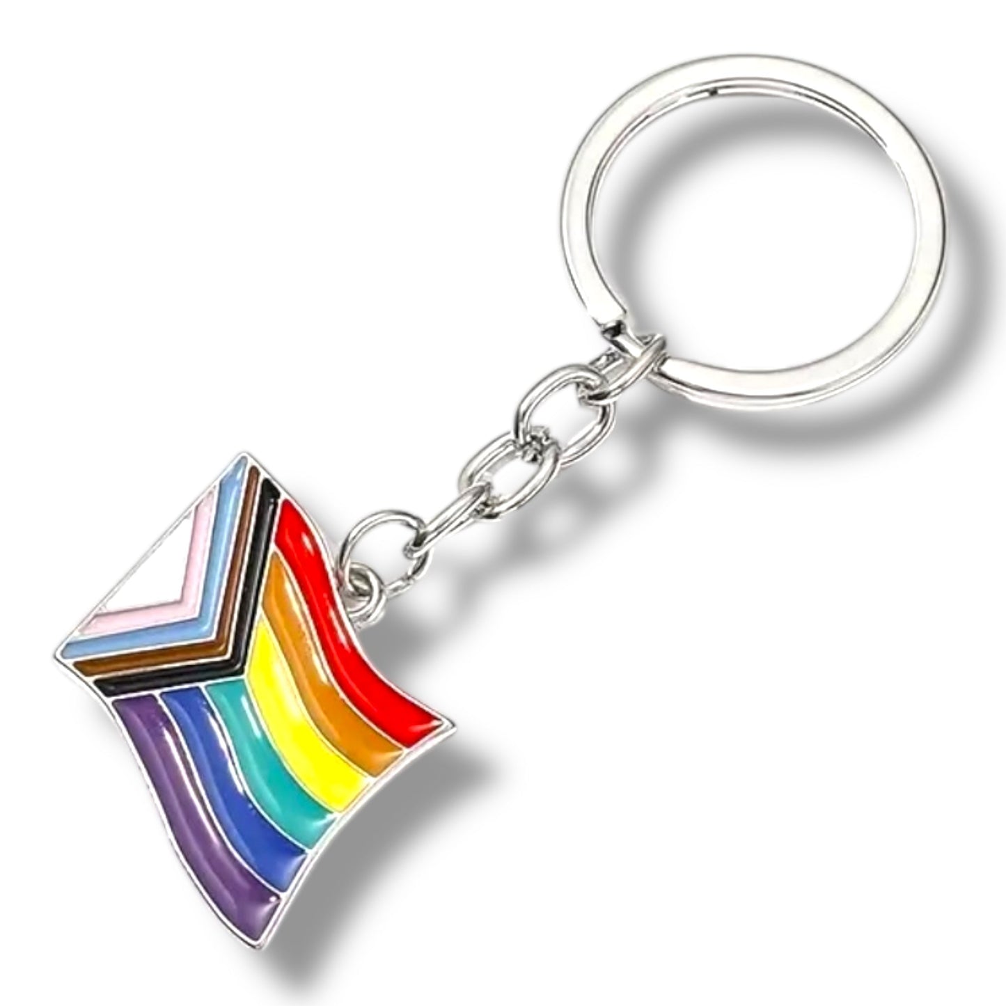 Progress Pride Sleutelhanger – Metaal & Emaille Regenboogvlag