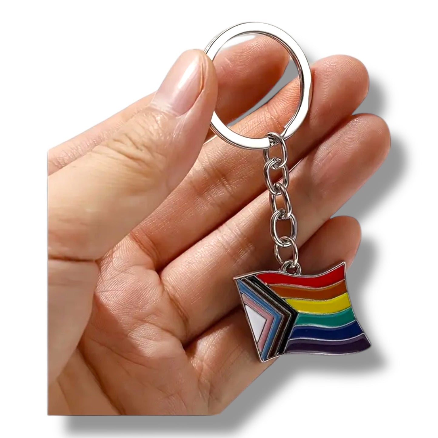 Progress Pride Sleutelhanger – Metaal & Emaille Regenboogvlag
