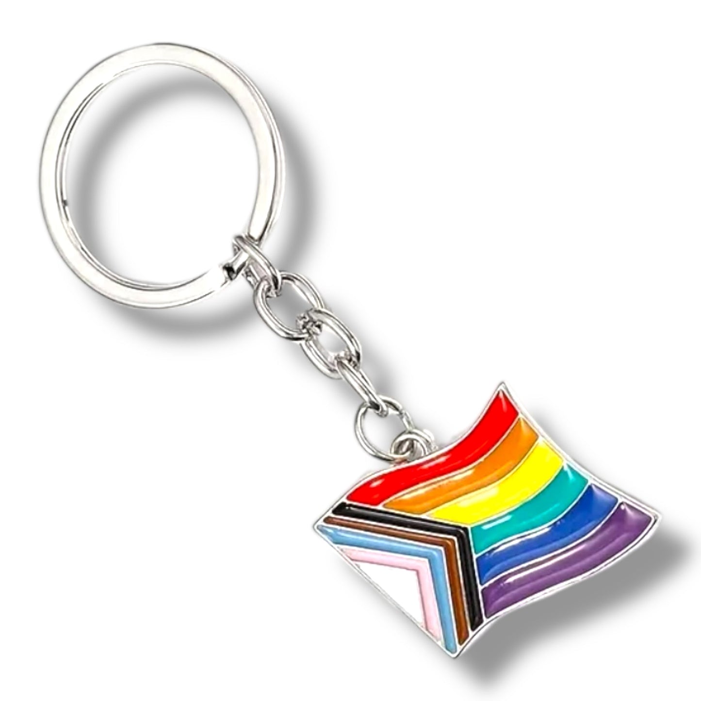 Progress Pride Sleutelhanger – Metaal & Emaille Regenboogvlag