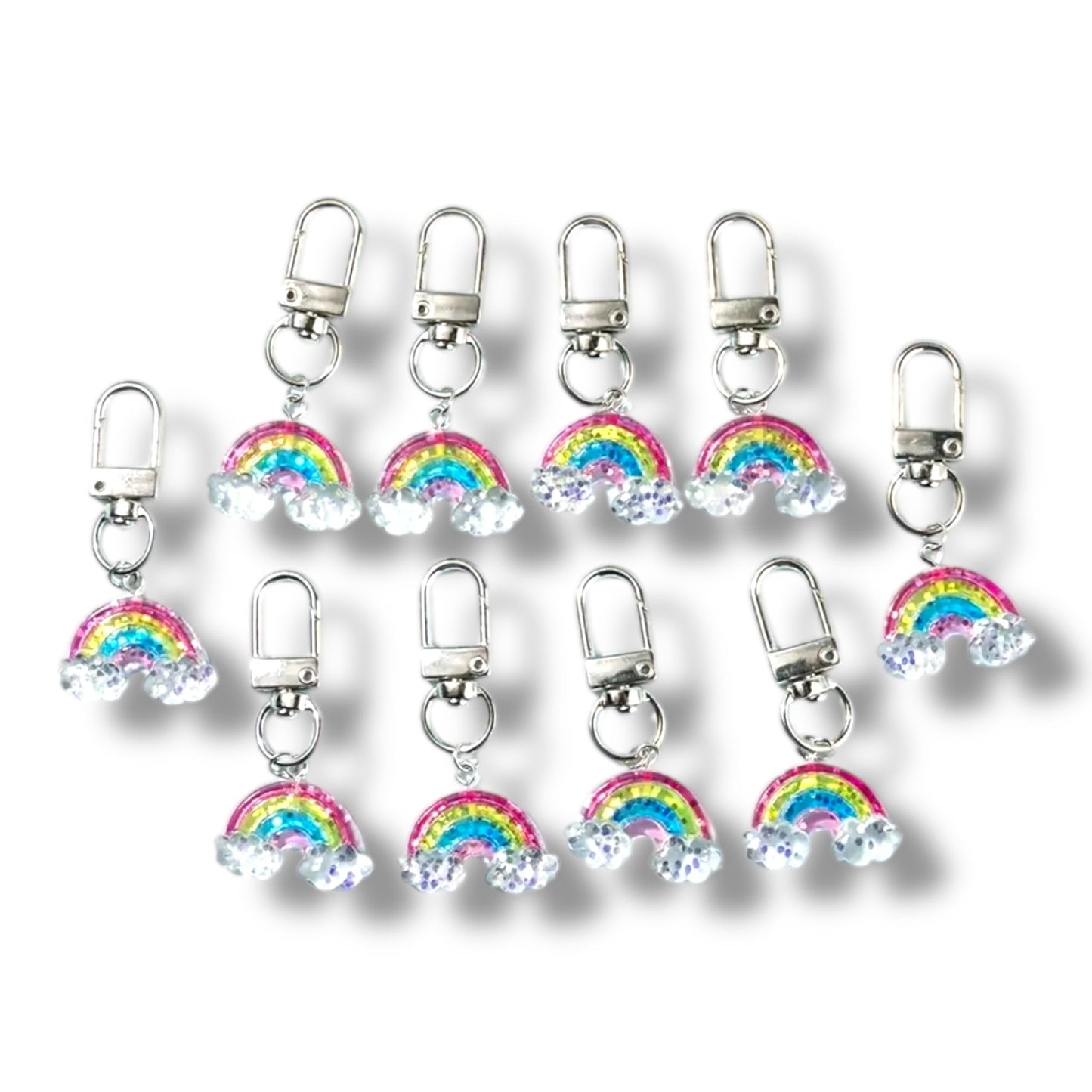 Glitter Regenboog Sleutelhanger met Wolkjes – Acryl & Metaal