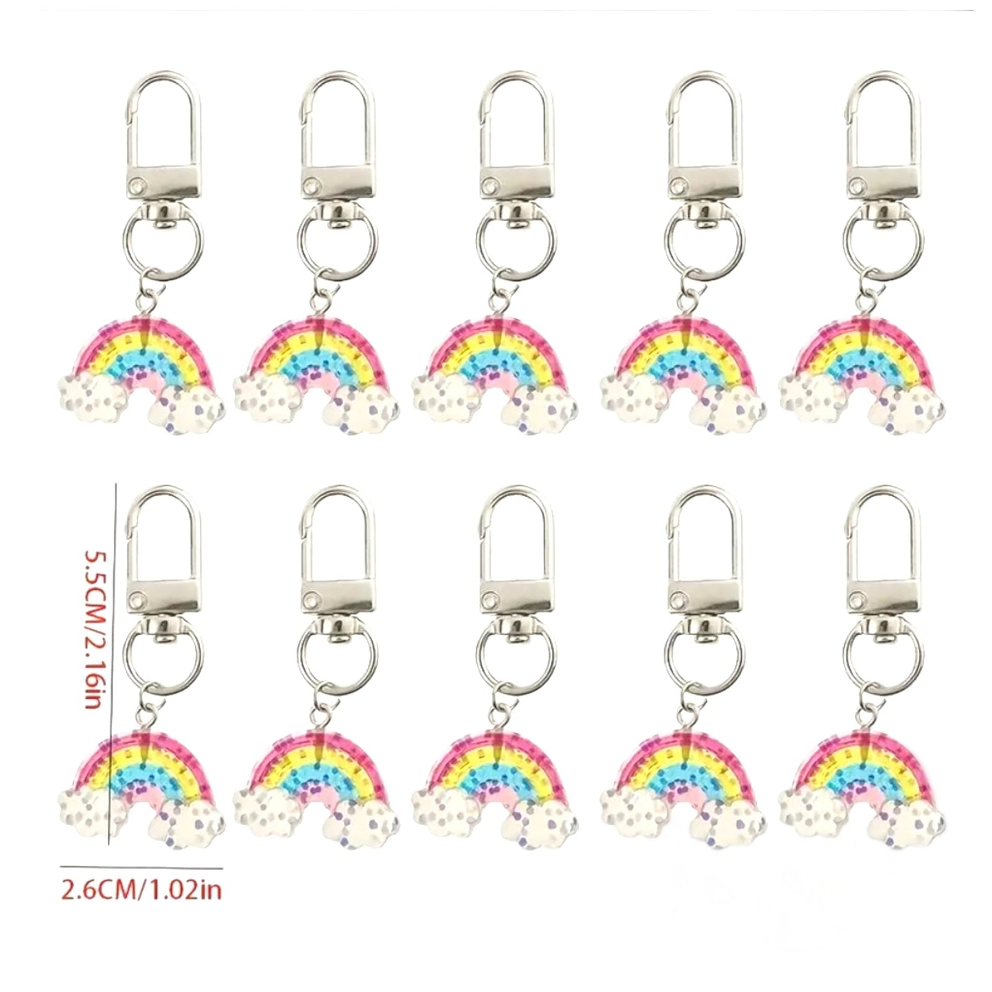 Glitter Regenboog Sleutelhanger met Wolkjes – Acryl & Metaal