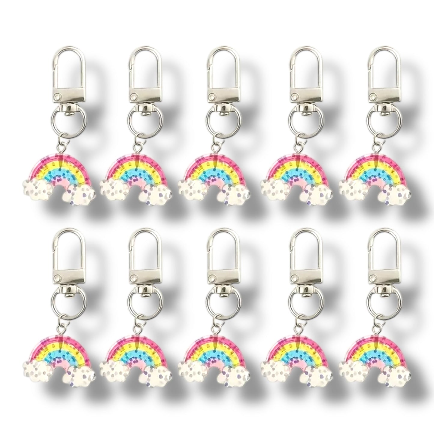 Glitter Regenboog Sleutelhanger met Wolkjes – Acryl & Metaal
