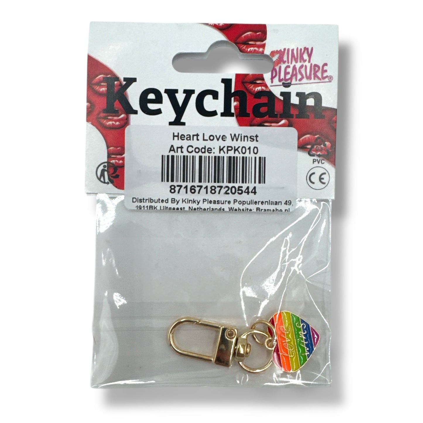 Love Wins Regenboog Hart Sleutelhanger – Goudkleurige Clip (Metaal)