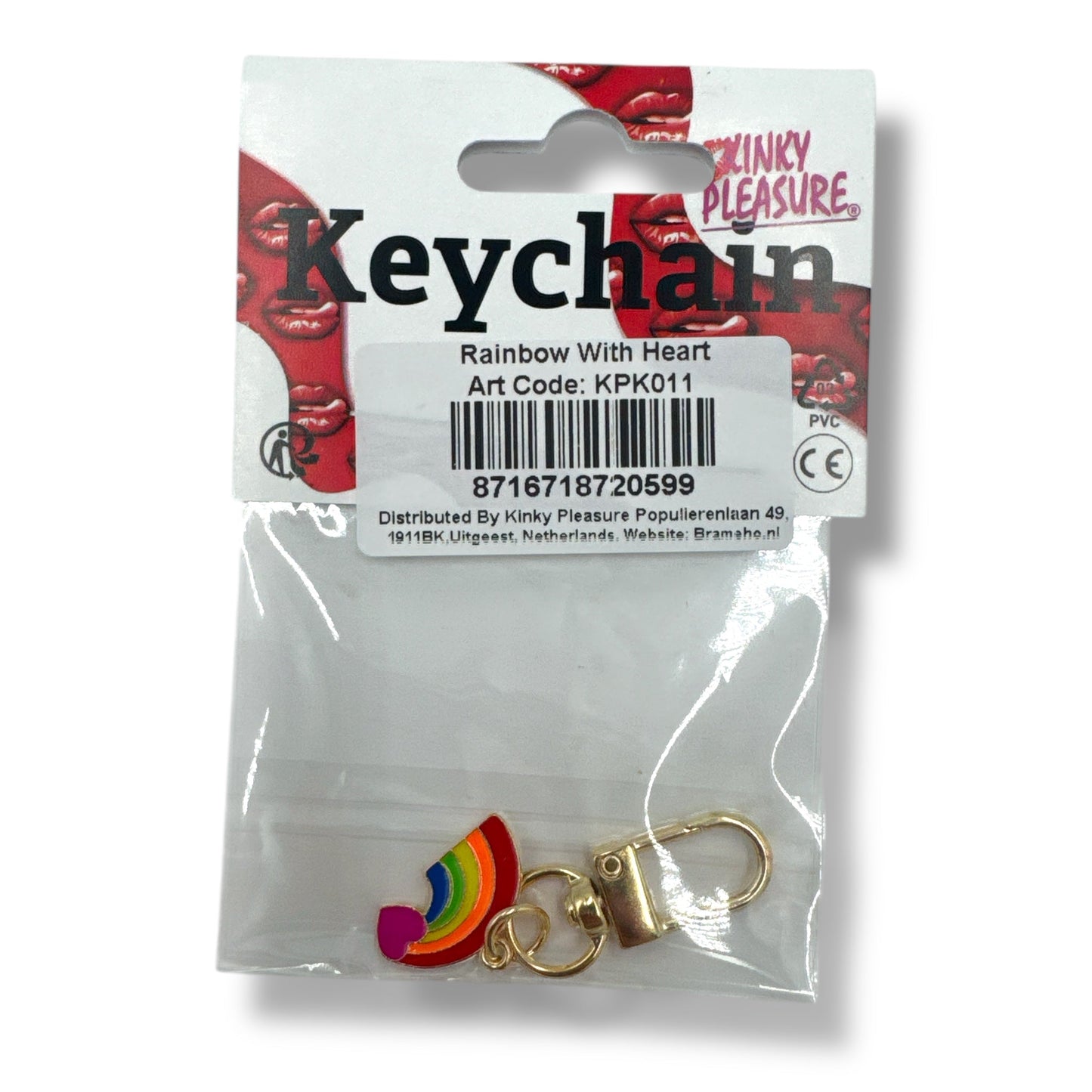 Regenboog Sleutelhanger met Paars Hartje – Goudkleurige Clip (Metaal)