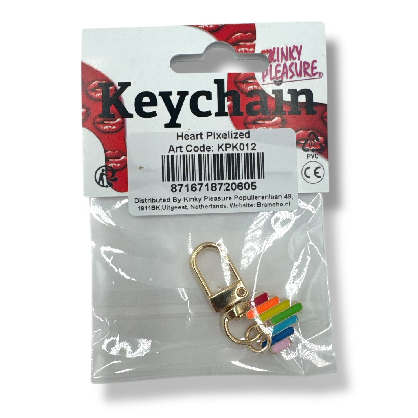 Pride Hart Sleutelhanger – Gekleurde Strepen met Goudkleurige Clip
