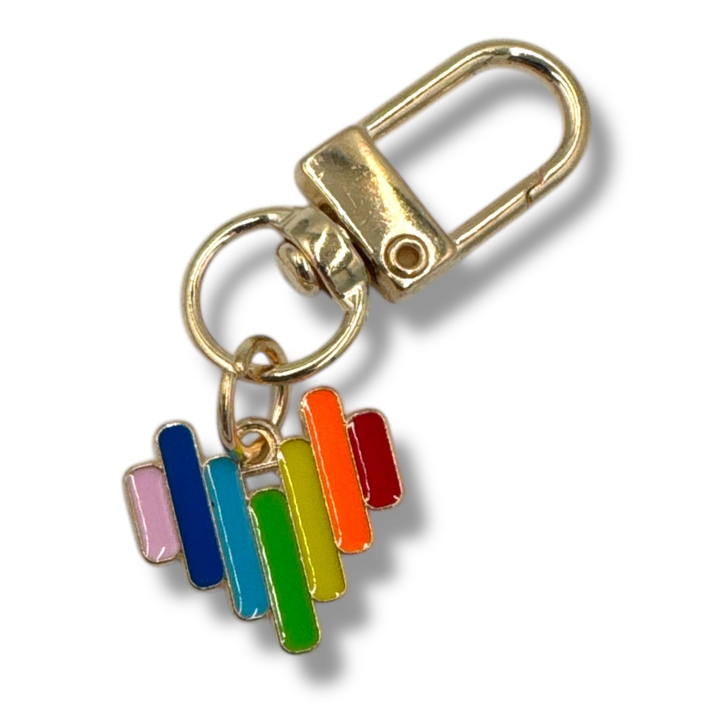 Pride Hart Sleutelhanger – Gekleurde Strepen met Goudkleurige Clip