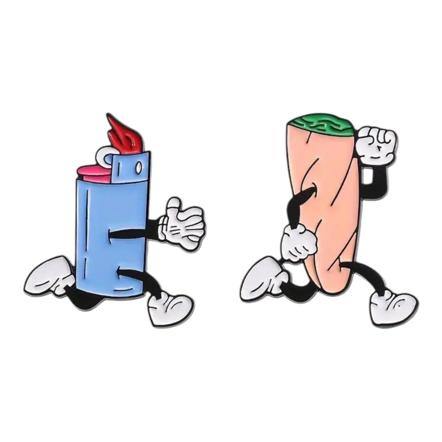 Grappige Pin Set – Aansteker & Joint – Cartoonstijl Emaille Speldjes