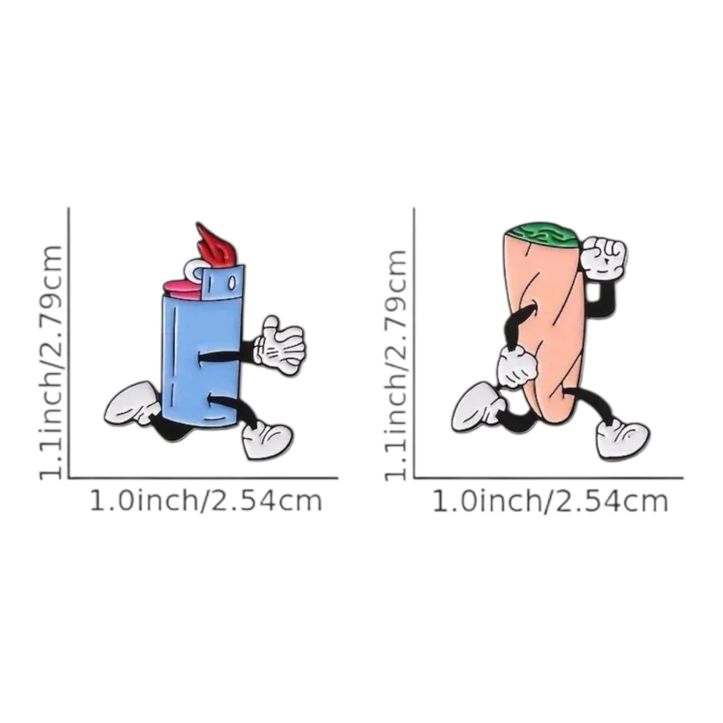 Grappige Pin Set – Aansteker & Joint – Cartoonstijl Emaille Speldjes