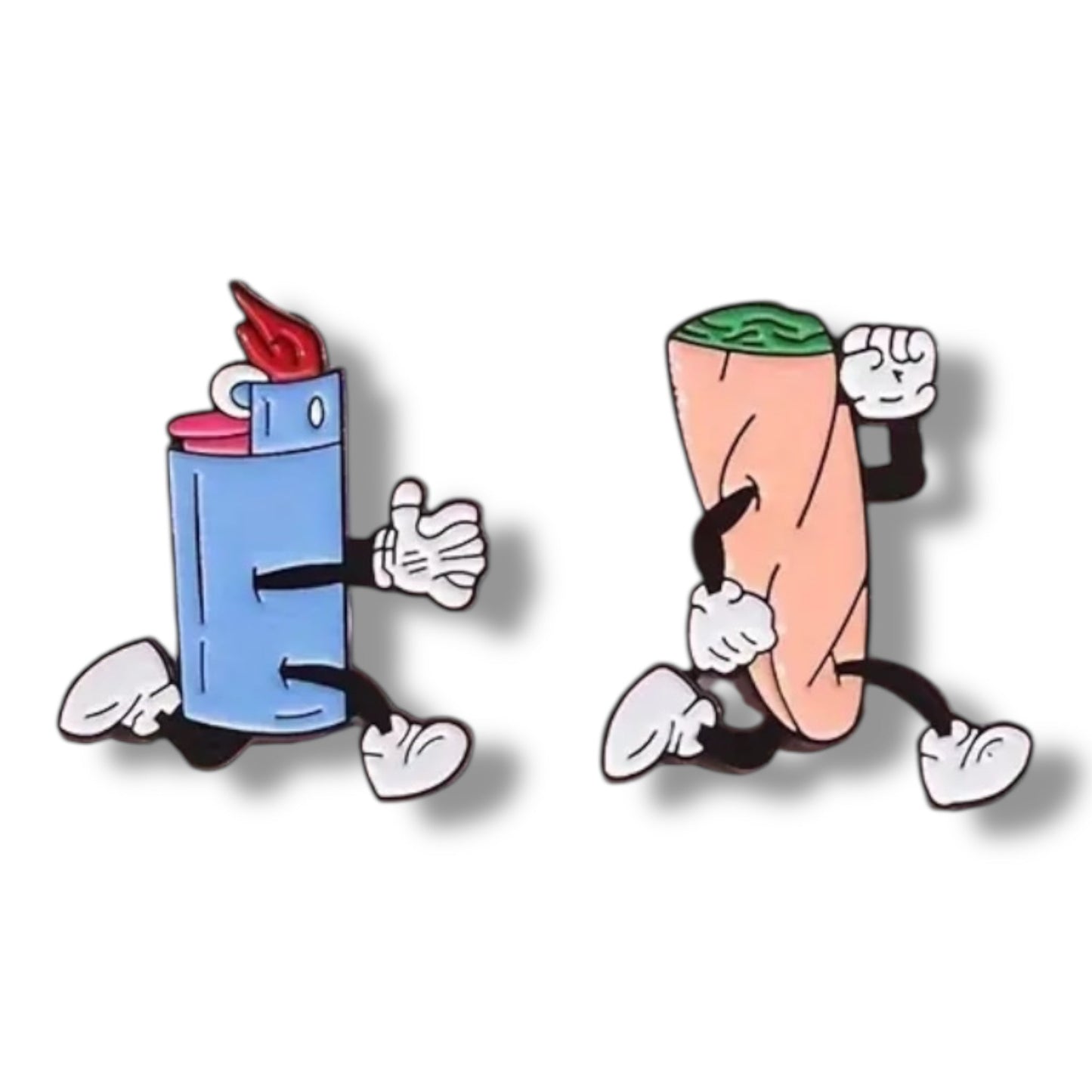 Grappige Pin Set – Aansteker & Joint – Cartoonstijl Emaille Speldjes