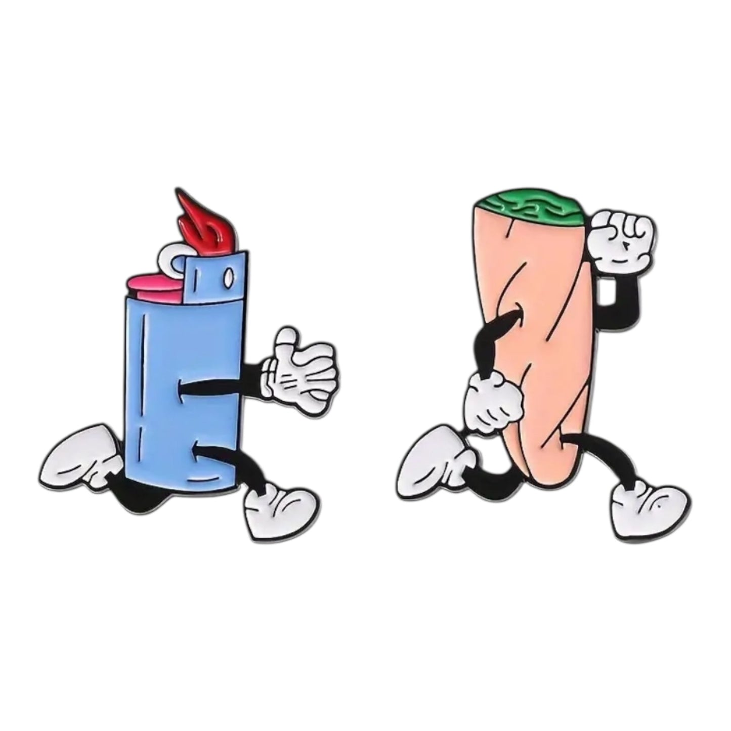 Grappige Pin Set – Aansteker & Joint – Cartoonstijl Emaille Speldjes