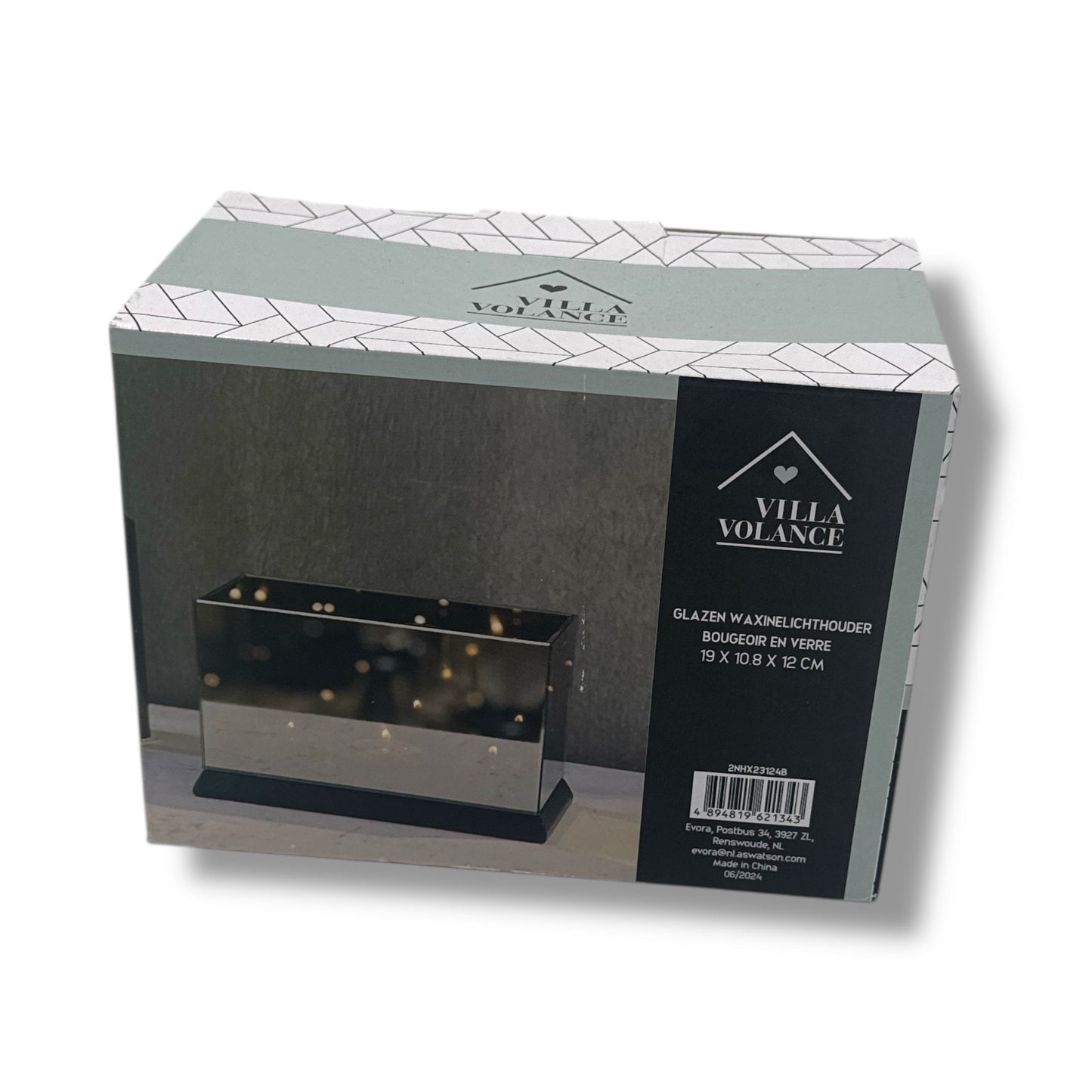 Glazen Waxinelichthouder – Spiegelglas – 19 x 10,8 x 12 cm – Villa Volance