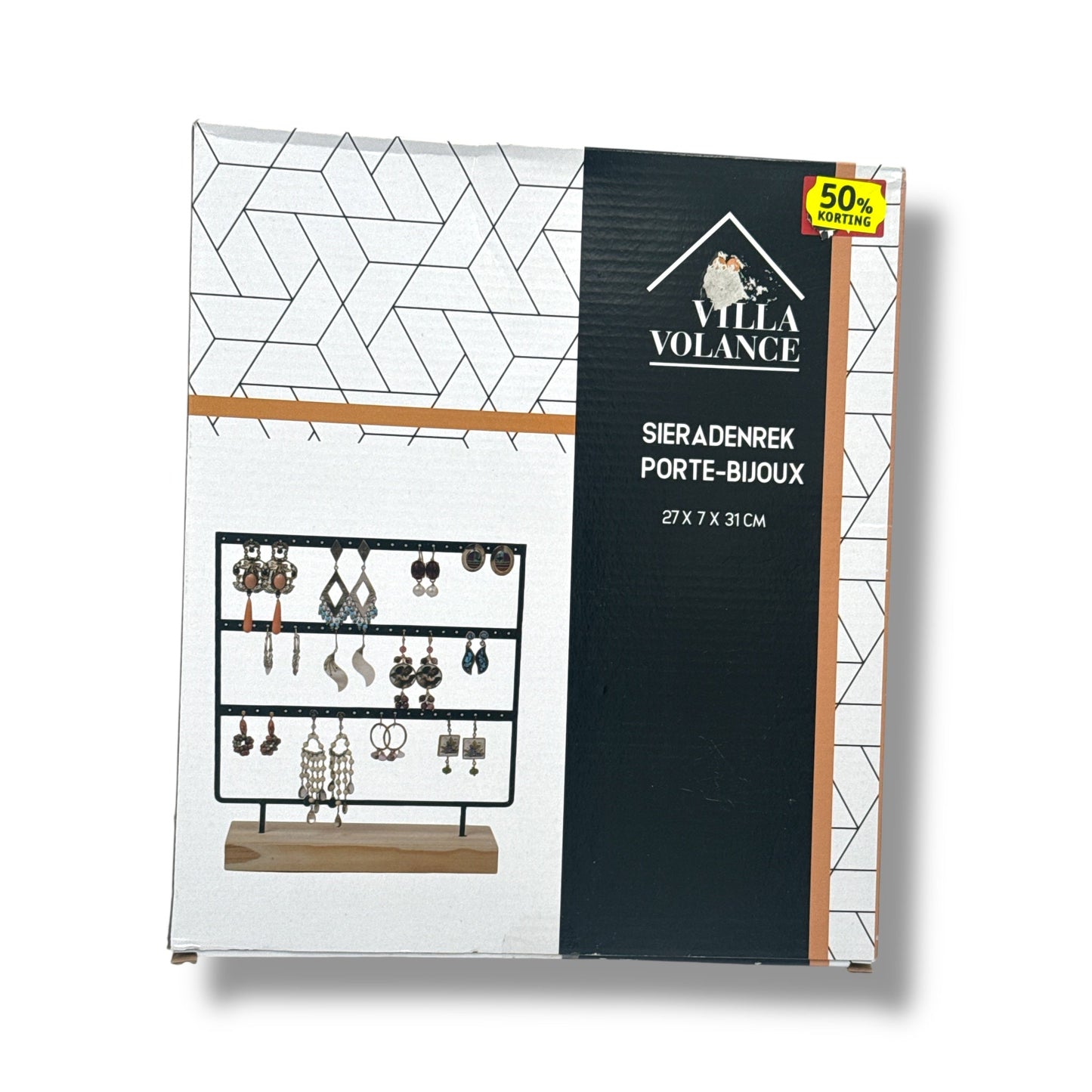 Sieradenrek Zwart met Houten Voet – 27 x 7 x 31 cm – Villa Volance