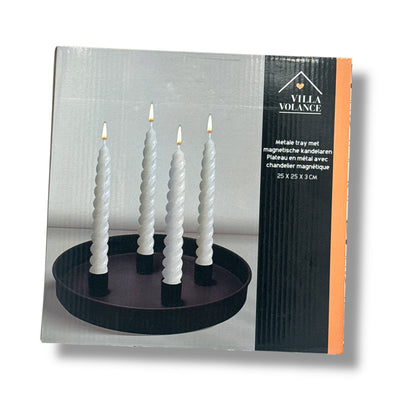 Rundes Metall-Kerzentablett, 25 cm, mit 4 magnetischen Kerzenhaltern
