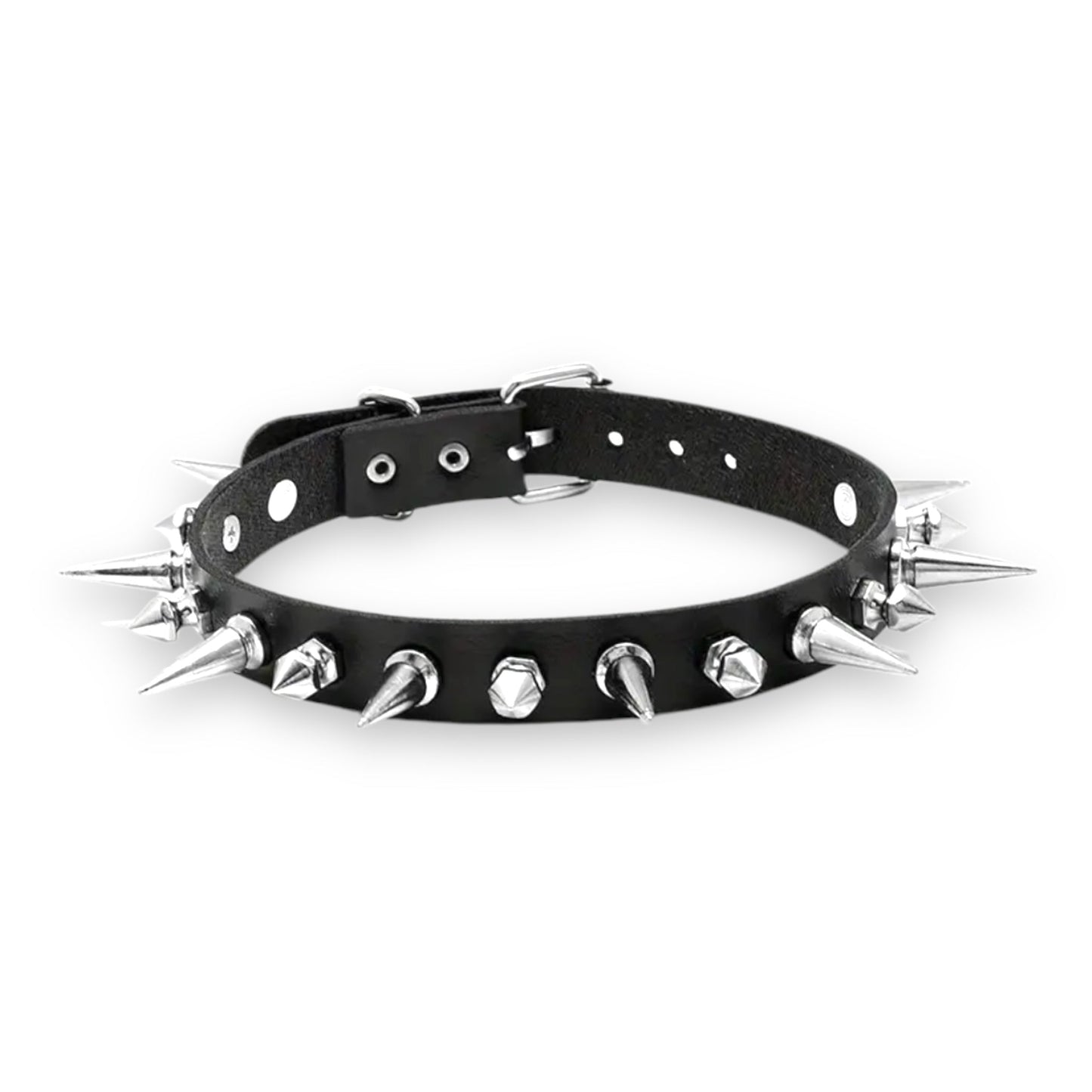 Punk Spike Choker – Leren Ketting met Metalen Spikes