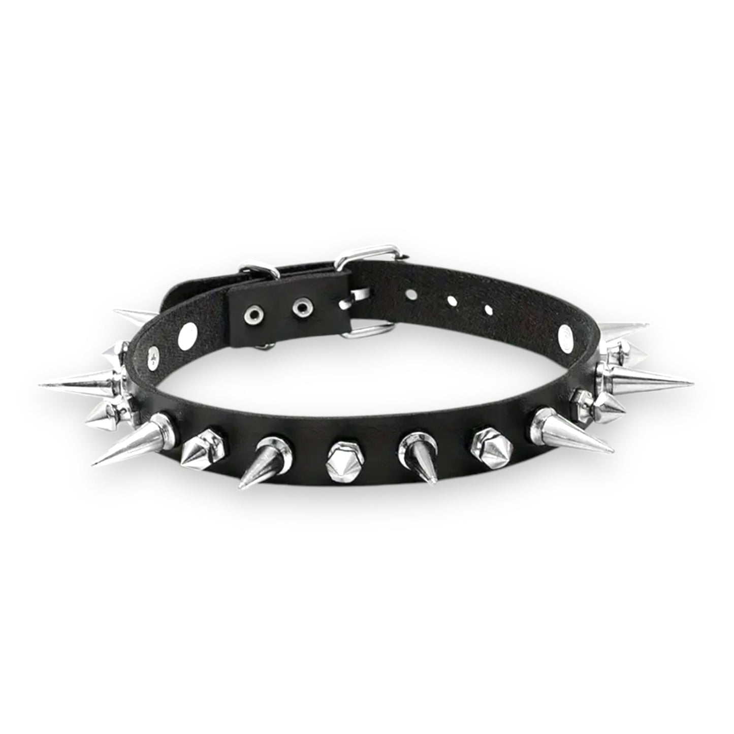 Punk Spike Choker – Leren Ketting met Metalen Spikes