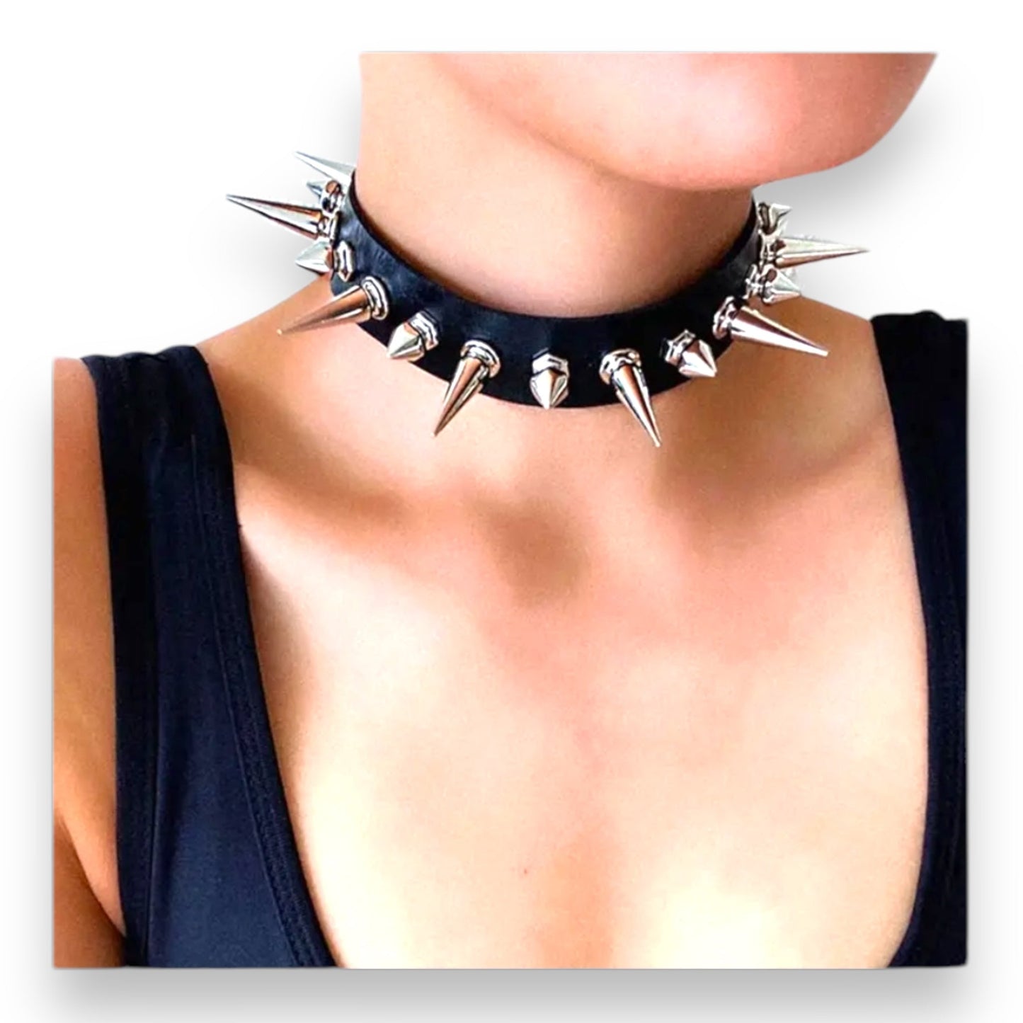 Punk Spike Choker – Leren Ketting met Metalen Spikes