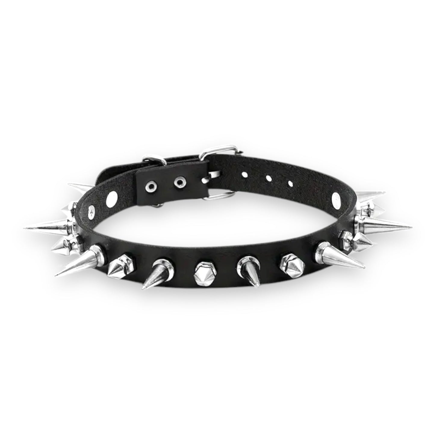 Punk Spike Choker – Leren Ketting met Metalen Spikes