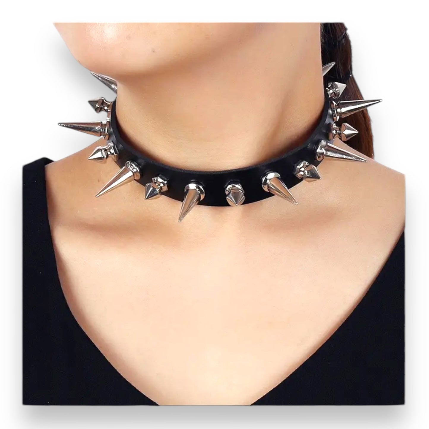 Punk Spike Choker – Leren Ketting met Metalen Spikes