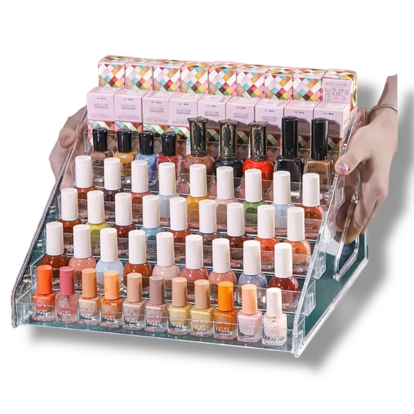 Trapdisplay Acryl Transparant met Zwarte Onderkant – 6 Treden