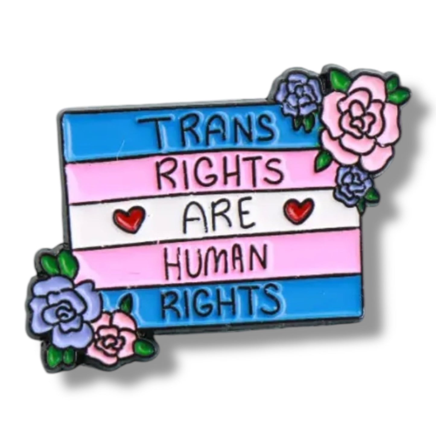 Trans Rights Are Human Rights Pin – Emalje Speldje met Bloemen