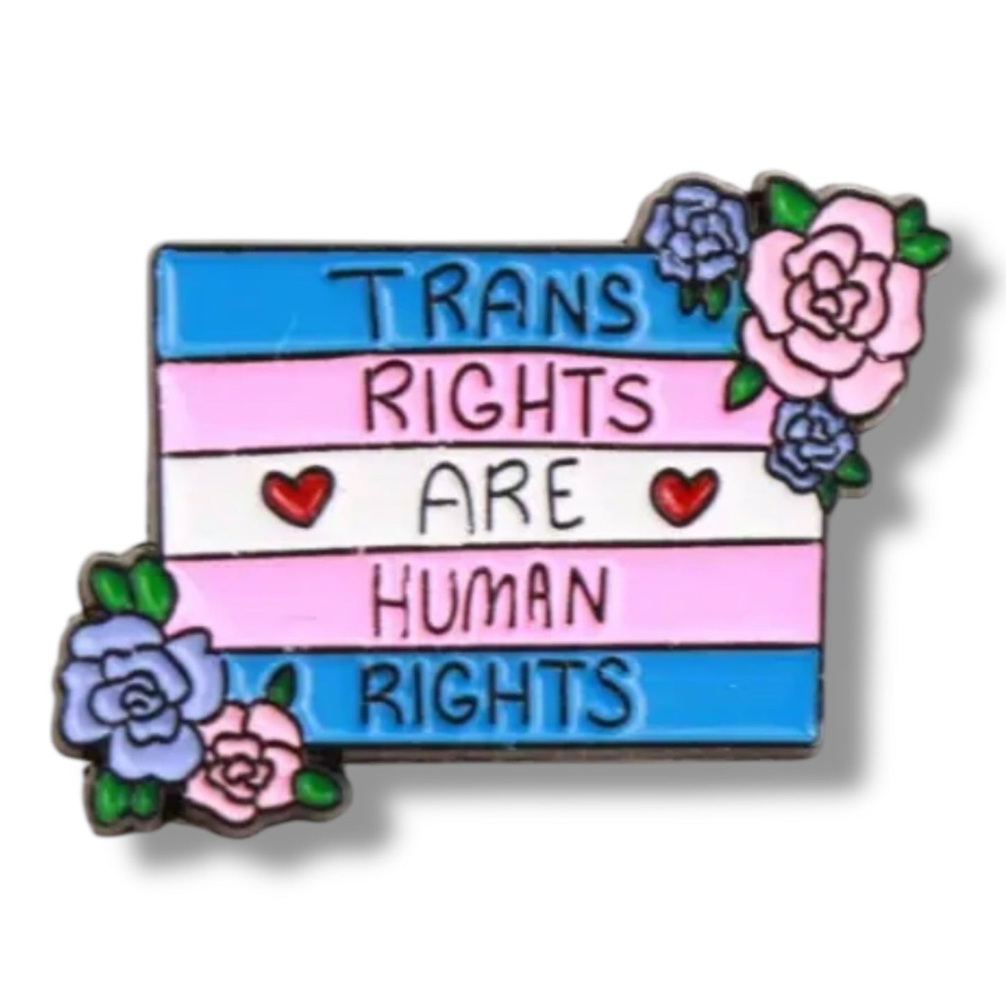 Trans Rights Are Human Rights Pin – Emalje Speldje met Bloemen