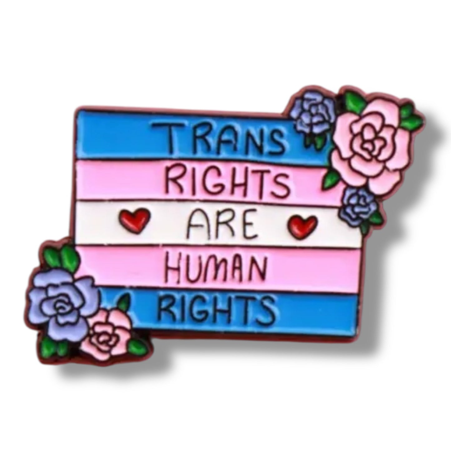 Trans Rights Are Human Rights Pin – Emalje Speldje met Bloemen