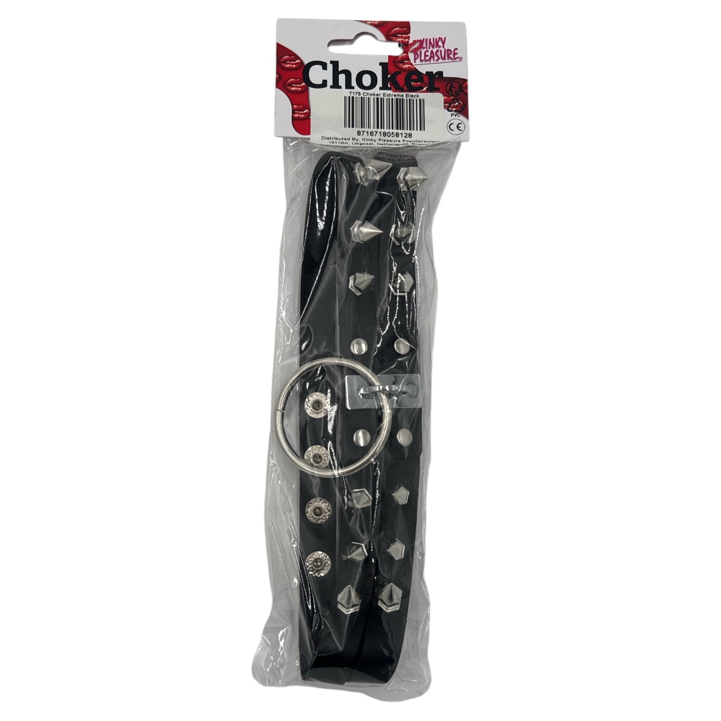 Dubbele Spike Choker Met Ring – Zwart of Rood – Verstelbaar